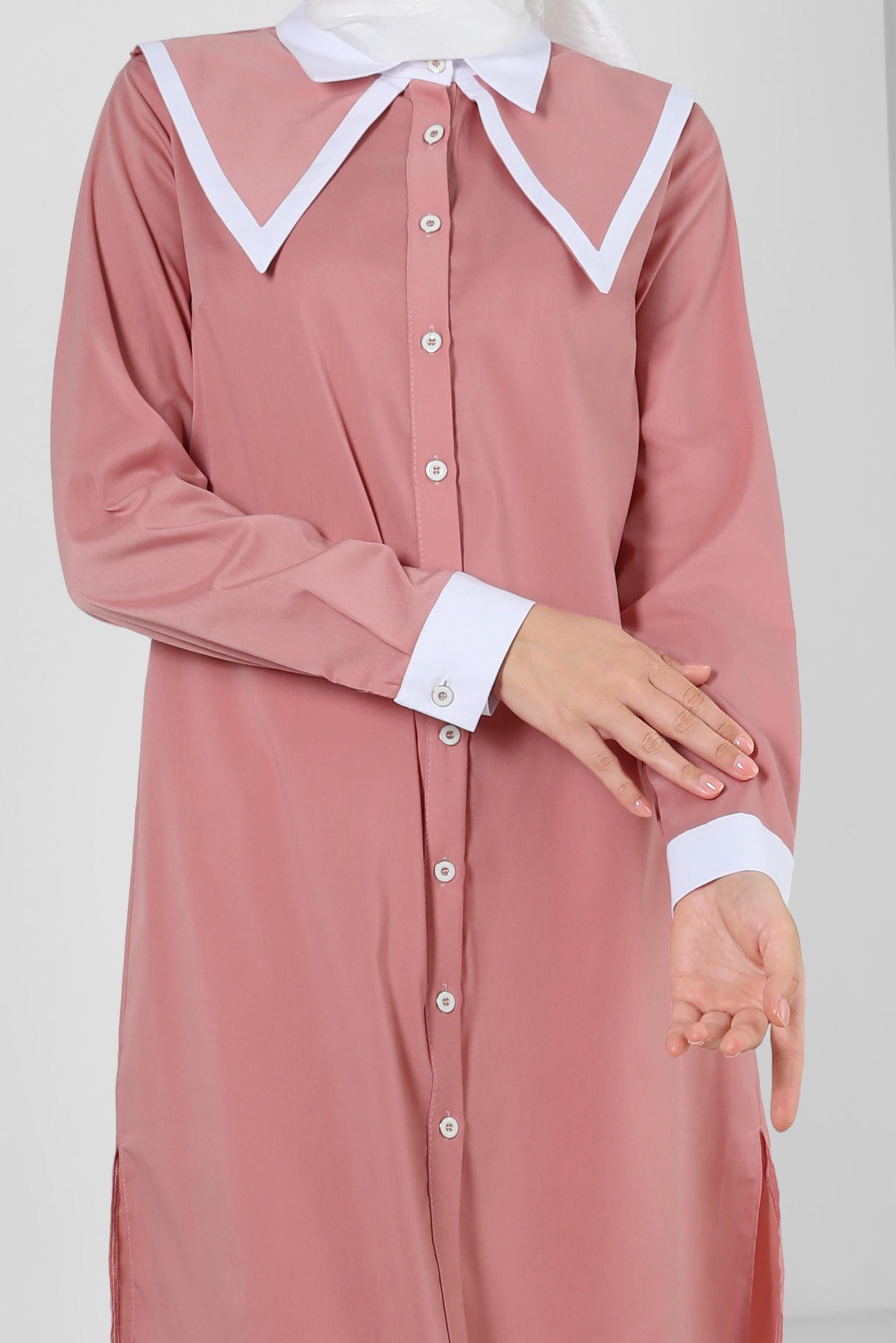 Tesettür giyim PUDRA YAKA DETAYLI GÖMLEK TUNİK 43817