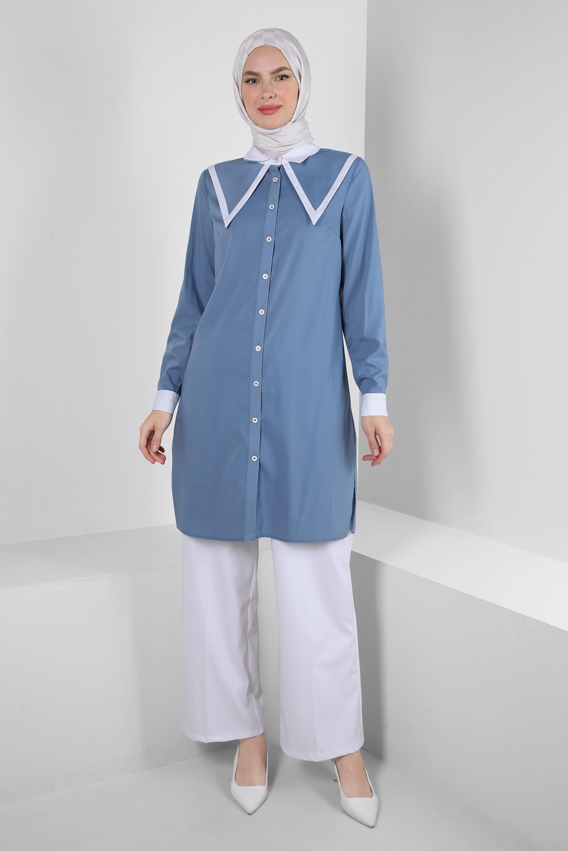 Tesettür giyim LACİVERT YAKA DETAYLI GÖMLEK TUNİK 43817