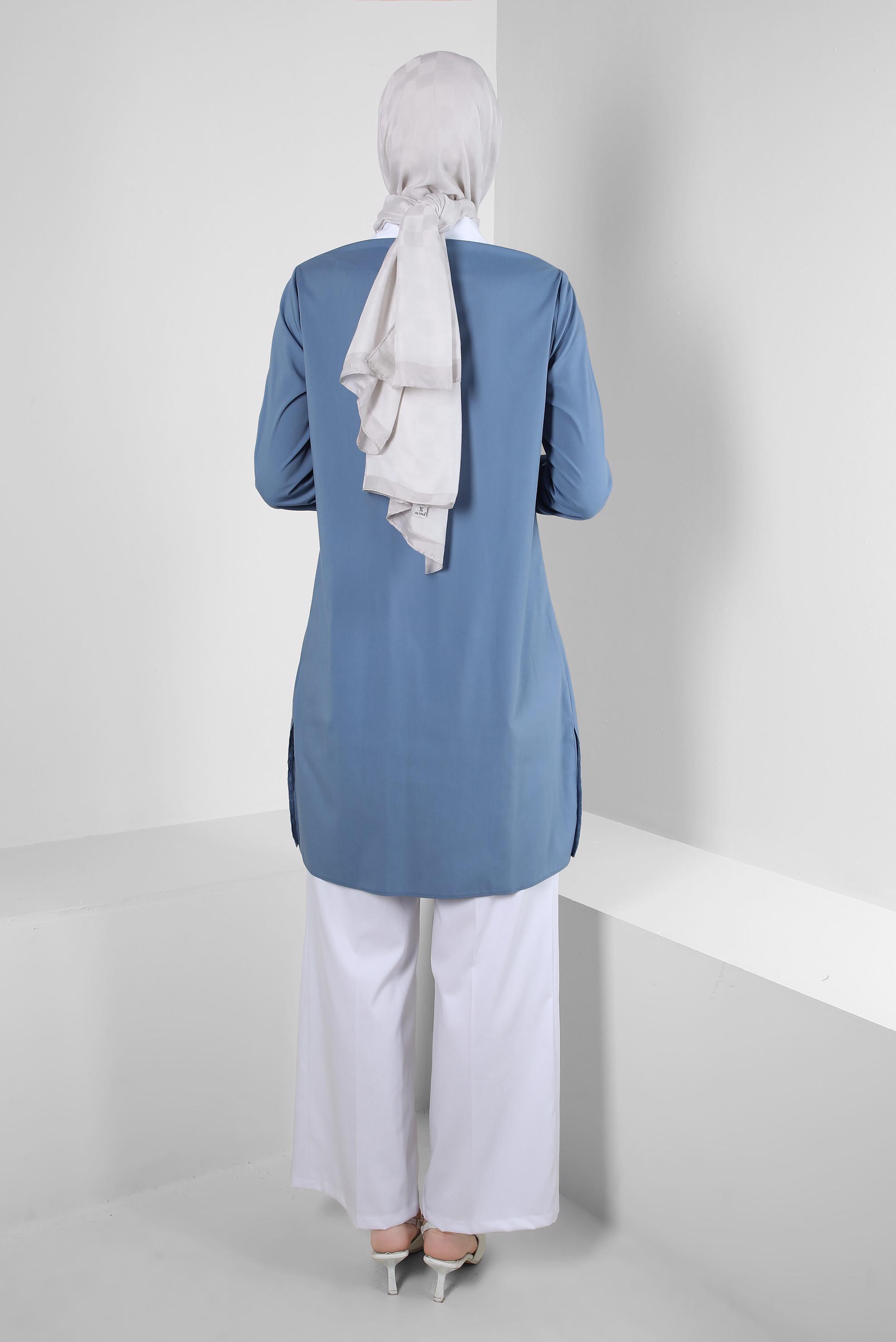 Tesettür giyim LACİVERT YAKA DETAYLI GÖMLEK TUNİK 43817