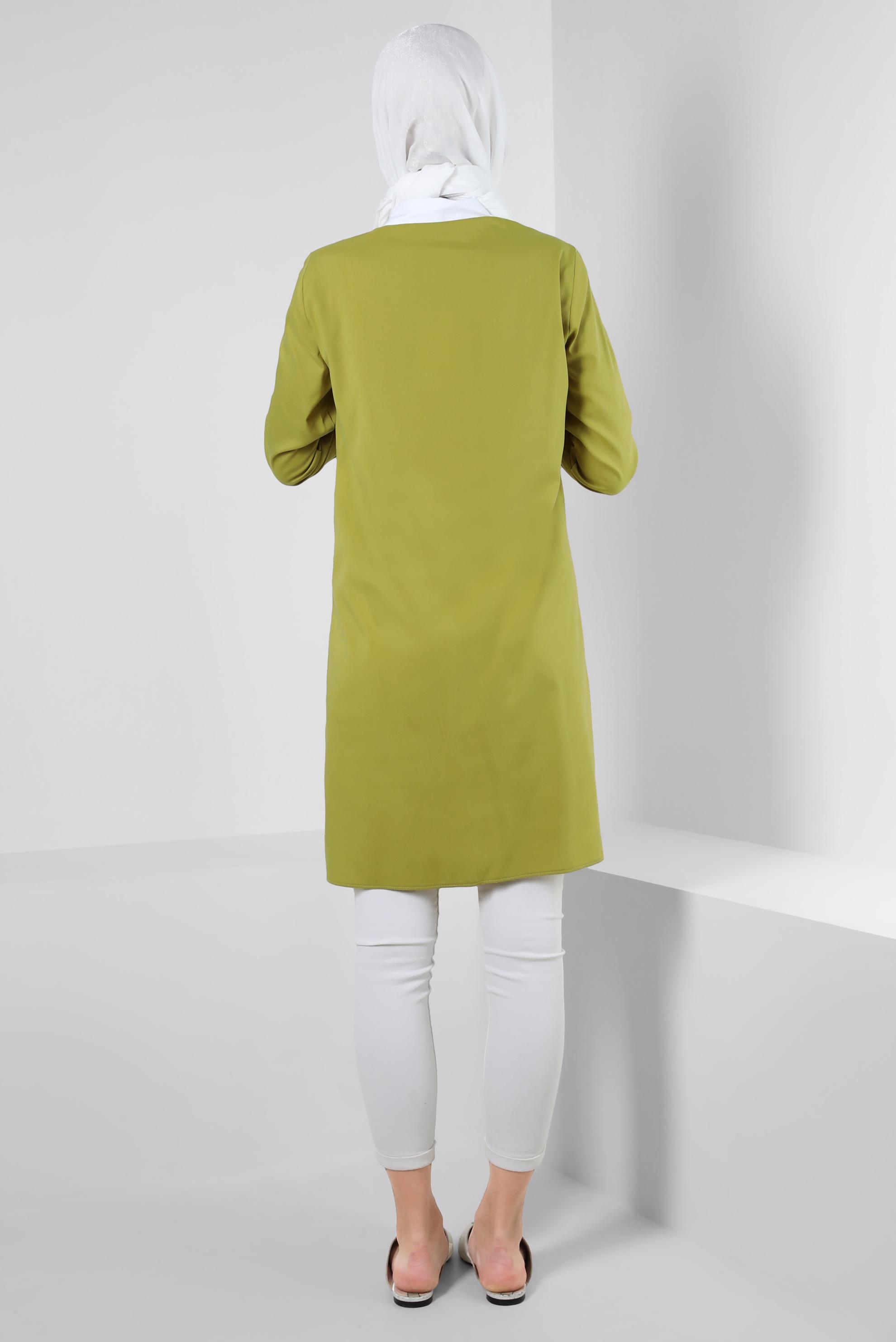 Tesettür giyim YEŞİL YAKA DETAYLI GÖMLEK TUNİK 43817