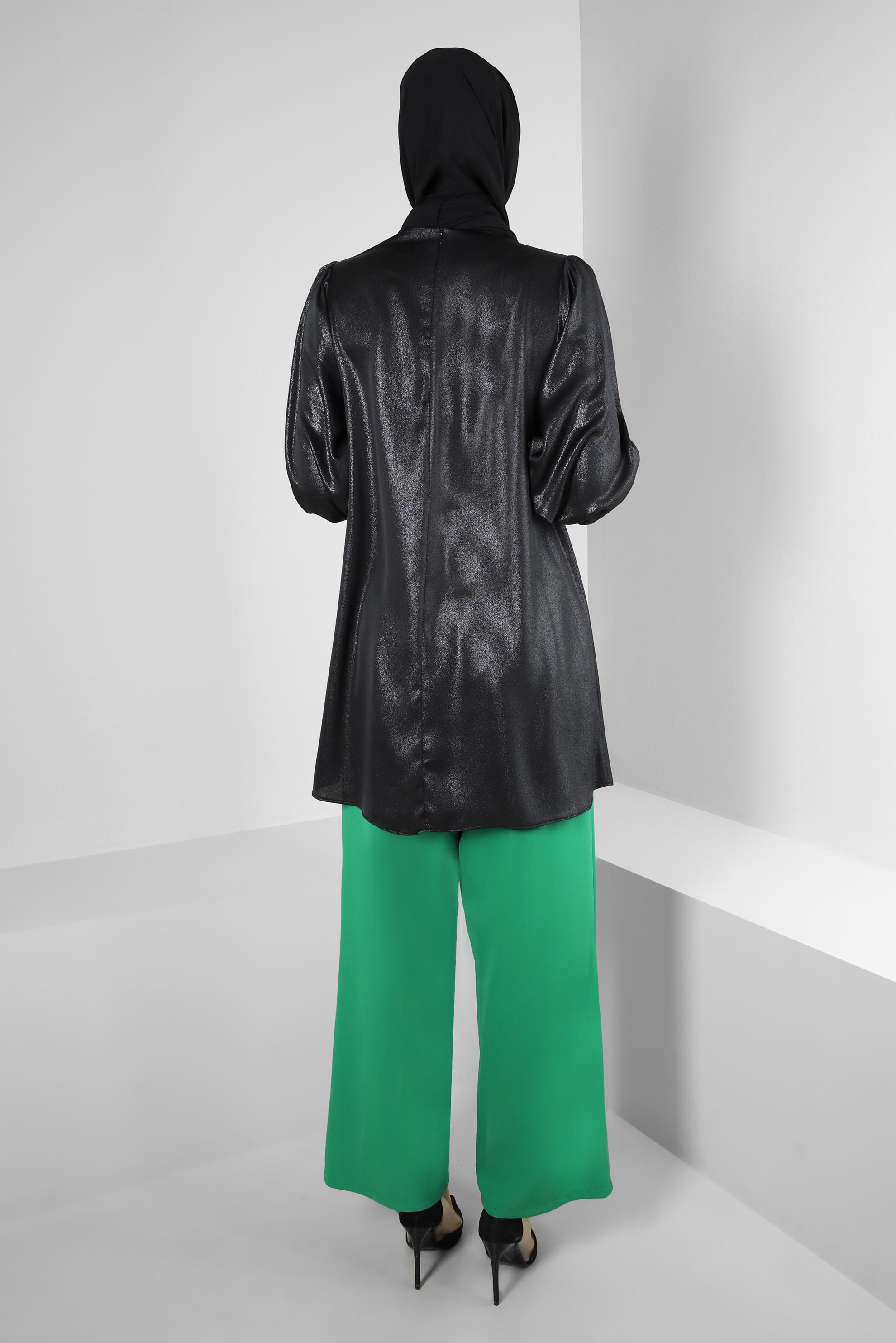 Tesettür giyim SİYAH YAKA DETAYLI SİMLİ TUNİK 43818