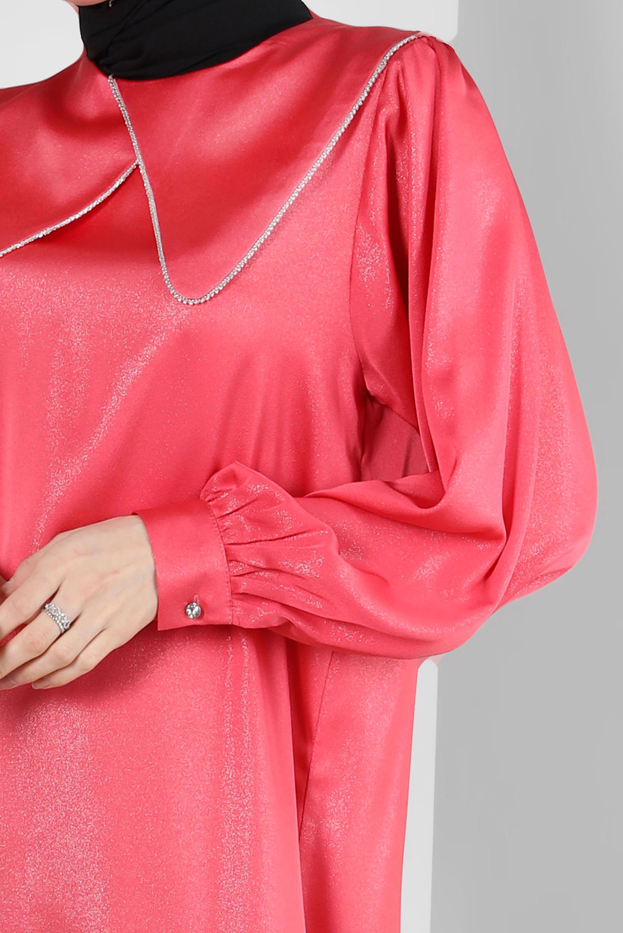 Tesettür giyim MERCAN YAKA DETAYLI SİMLİ TUNİK 43818