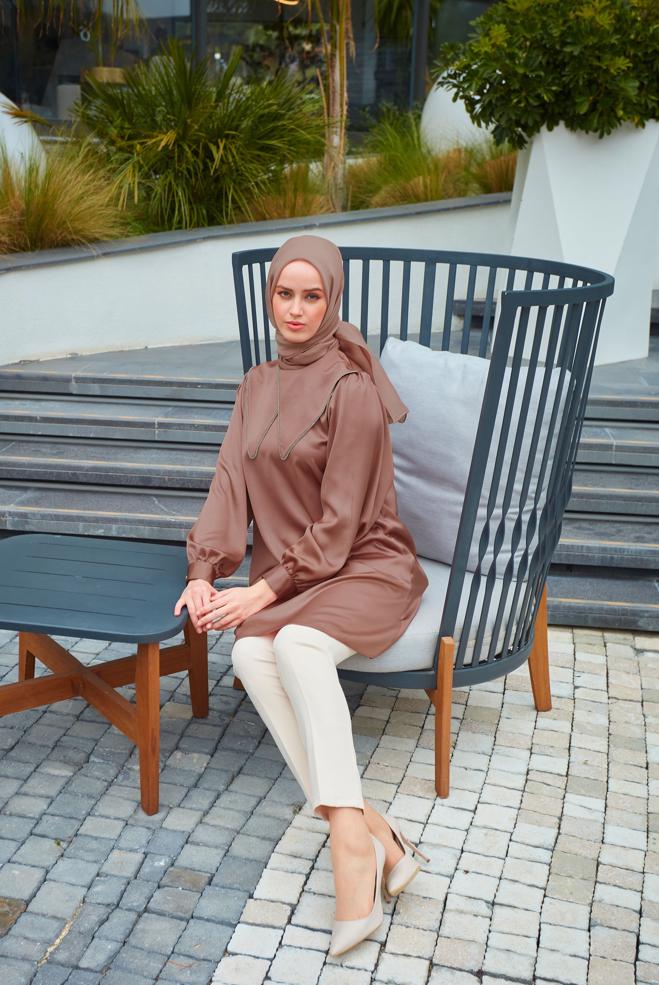 Vêtements hijab  TUNIQUE À PAILLETTES DÉTAIL COL 43818 - ALVİNA