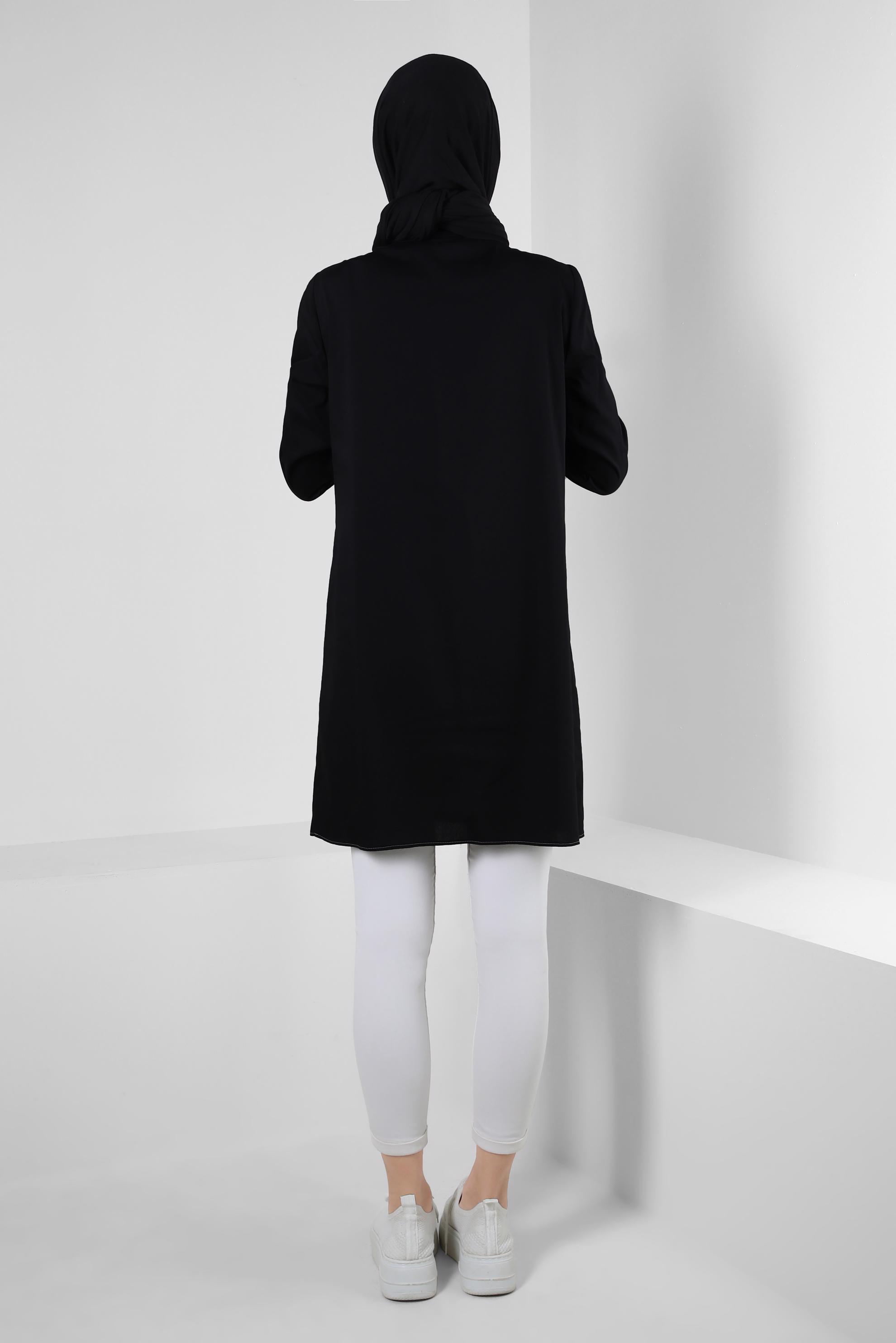 Tesettür giyim SİYAH GÖMLEK YAKA DÜĞMELİ TUNİK 43826