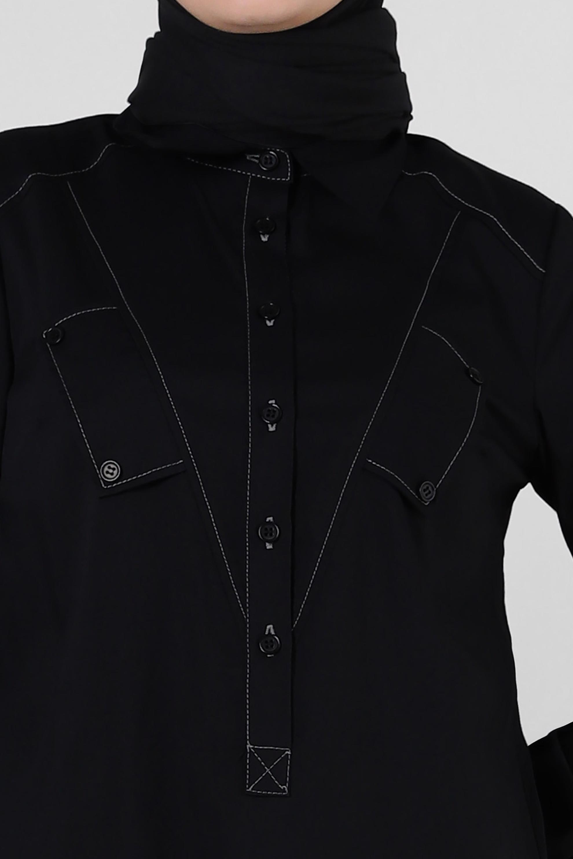 Tesettür giyim SİYAH GÖMLEK YAKA DÜĞMELİ TUNİK 43826