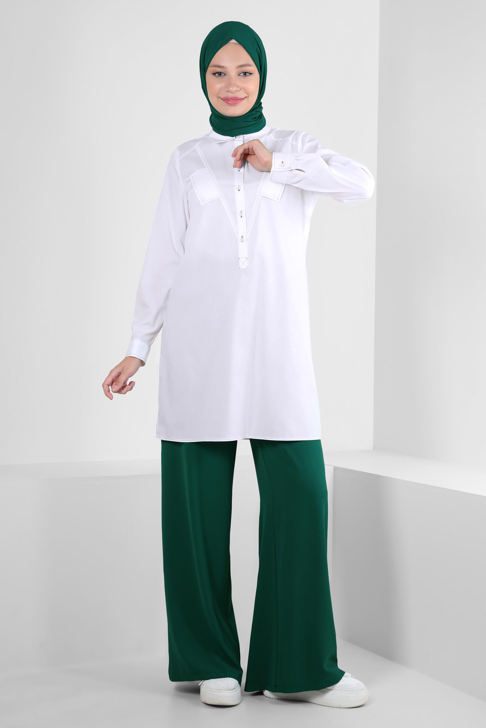 Tesettür giyim BEYAZ GÖMLEK YAKA DÜĞMELİ TUNİK 43826