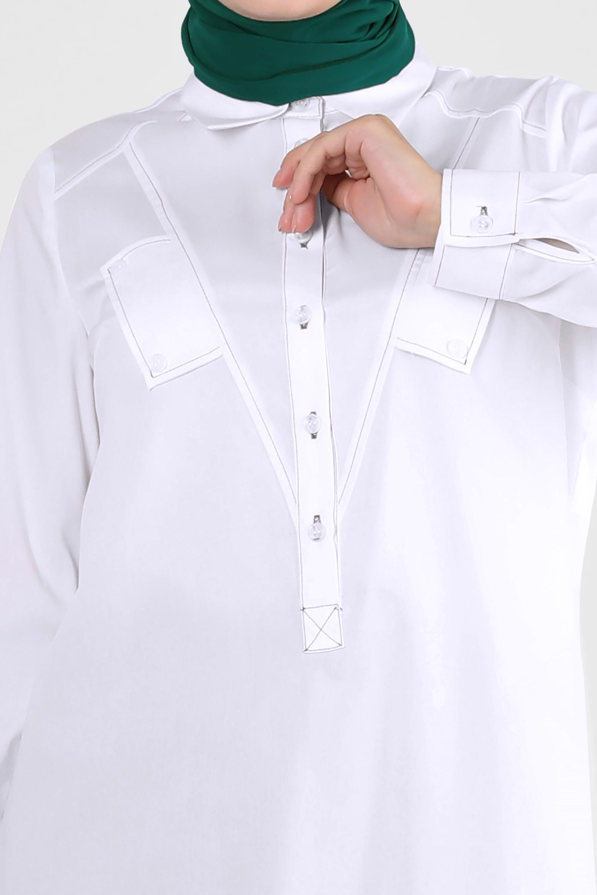 Tesettür giyim BEYAZ GÖMLEK YAKA DÜĞMELİ TUNİK 43826