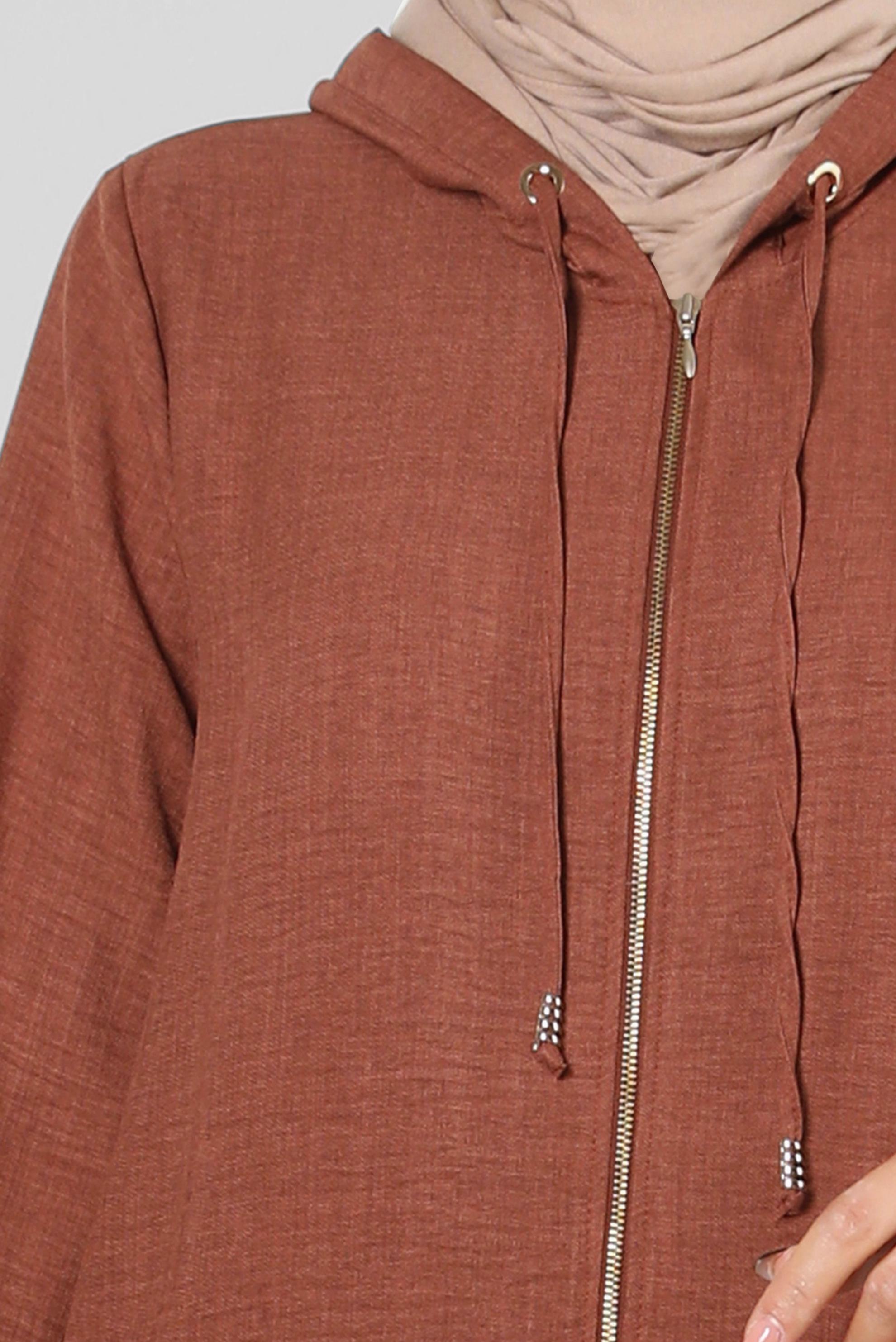 Tesettür giyim TABA KAPÜŞONLU ARKASI BAĞLAMA DETAYLI KAP 43830