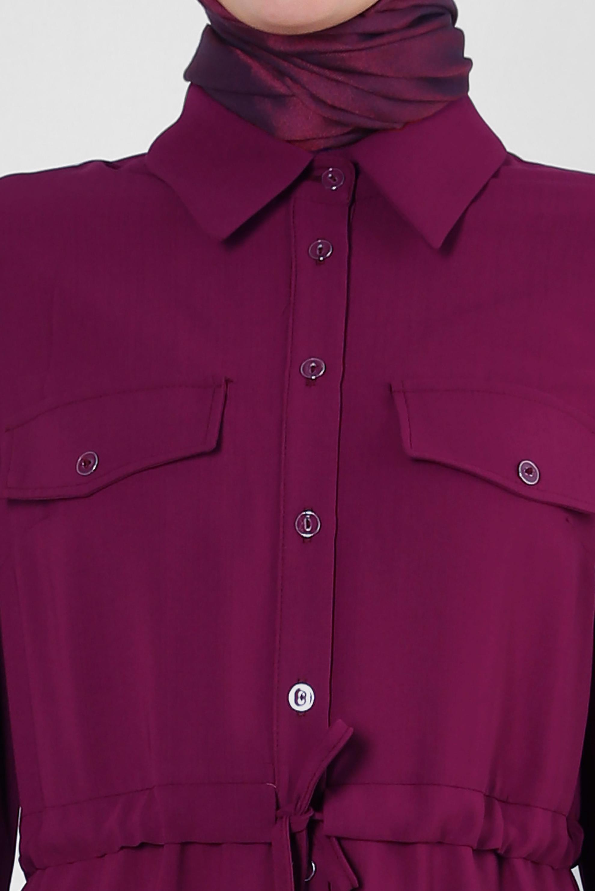 Tesettür giyim FUŞYA MANŞETLERİ BÜZGÜLÜ DÜĞMELİ TUNİK 43831