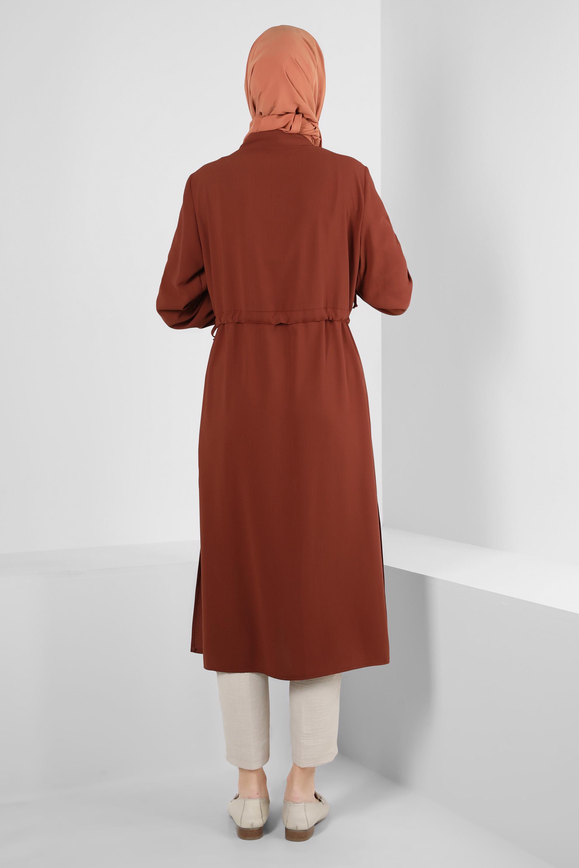 Tesettür giyim TURUNCU MANŞETLERİ BÜZGÜLÜ DÜĞMELİ TUNİK 43831