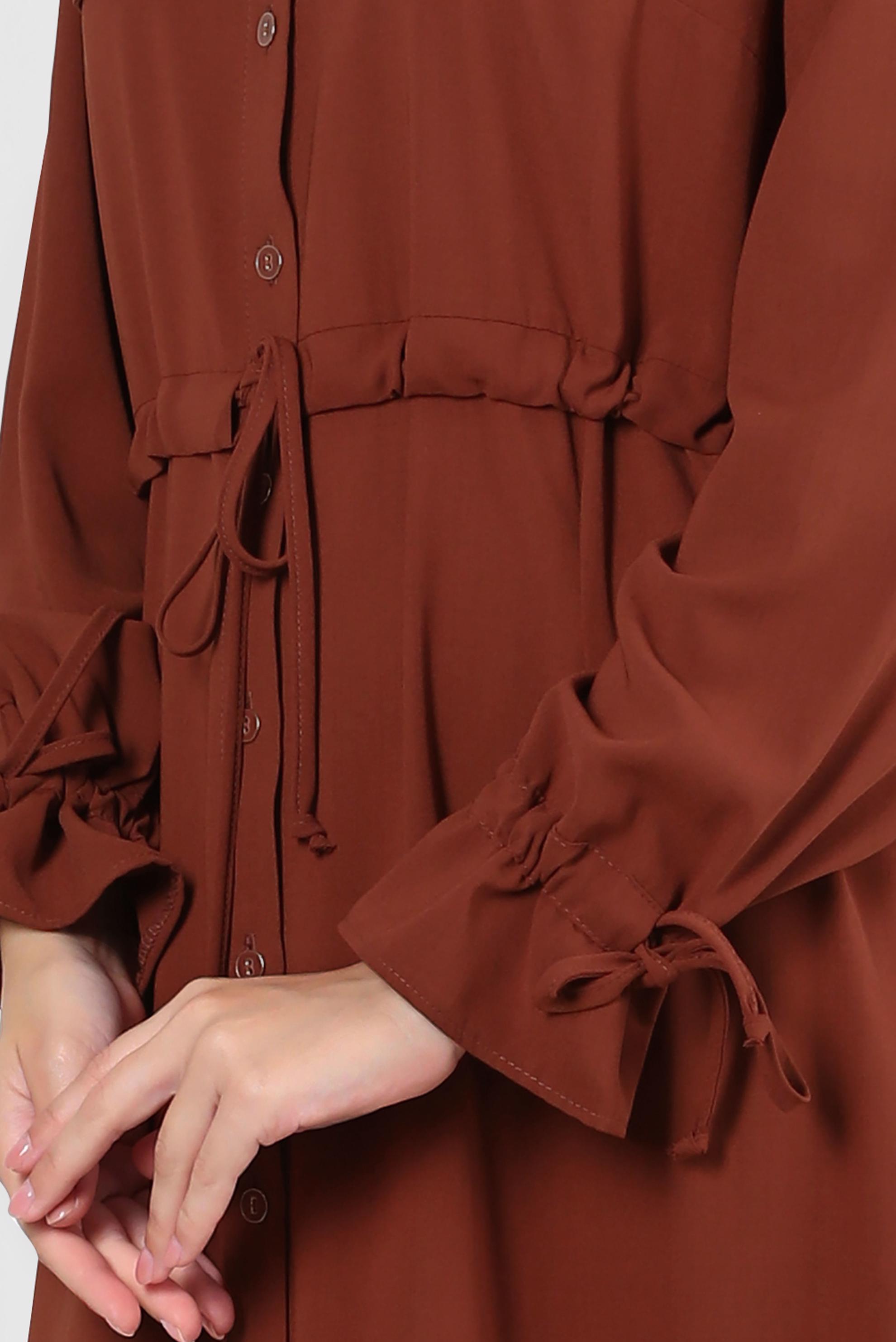 Tesettür giyim TURUNCU MANŞETLERİ BÜZGÜLÜ DÜĞMELİ TUNİK 43831