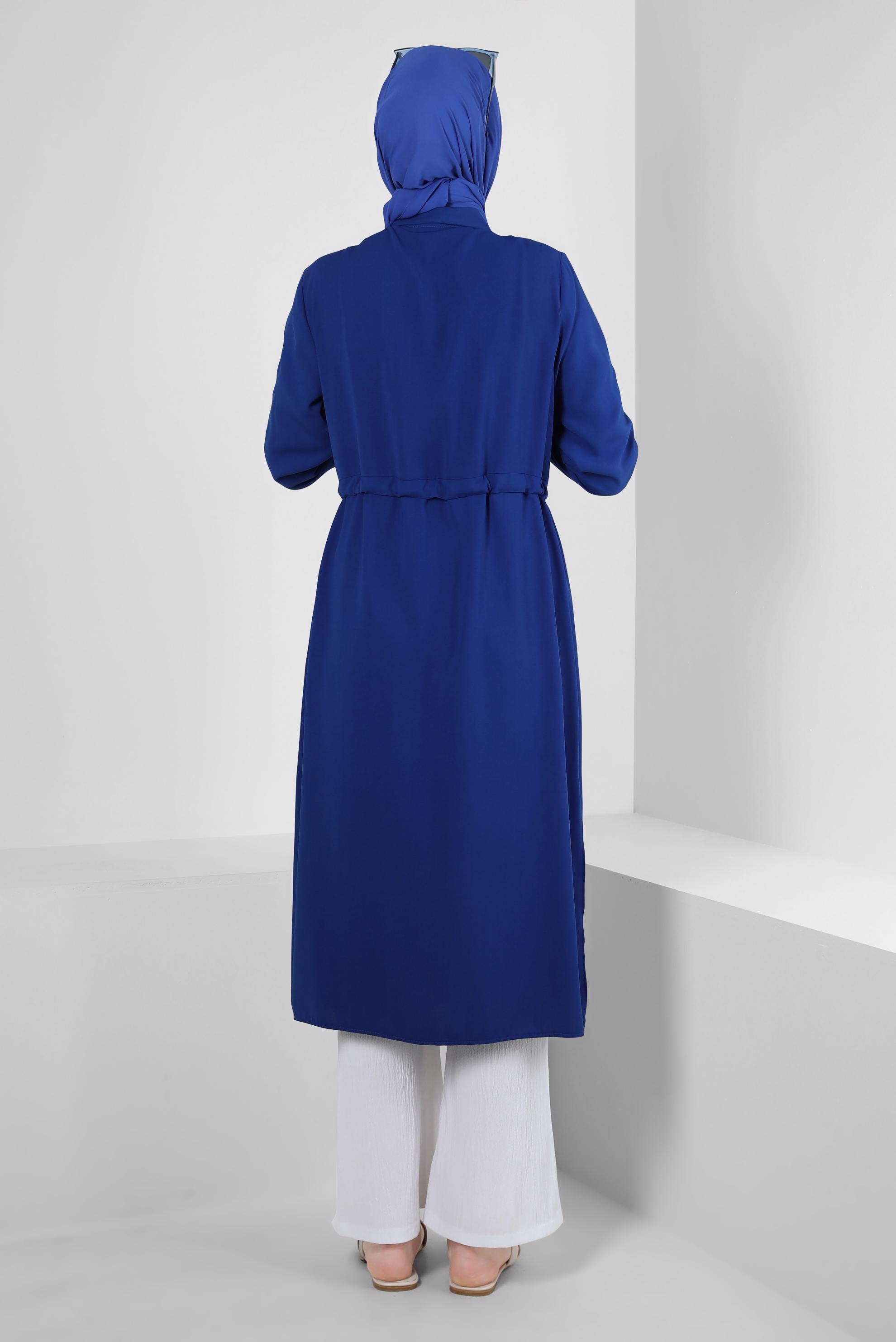 Tesettür giyim LACİVERT MANŞETLERİ BÜZGÜLÜ DÜĞMELİ TUNİK 43831