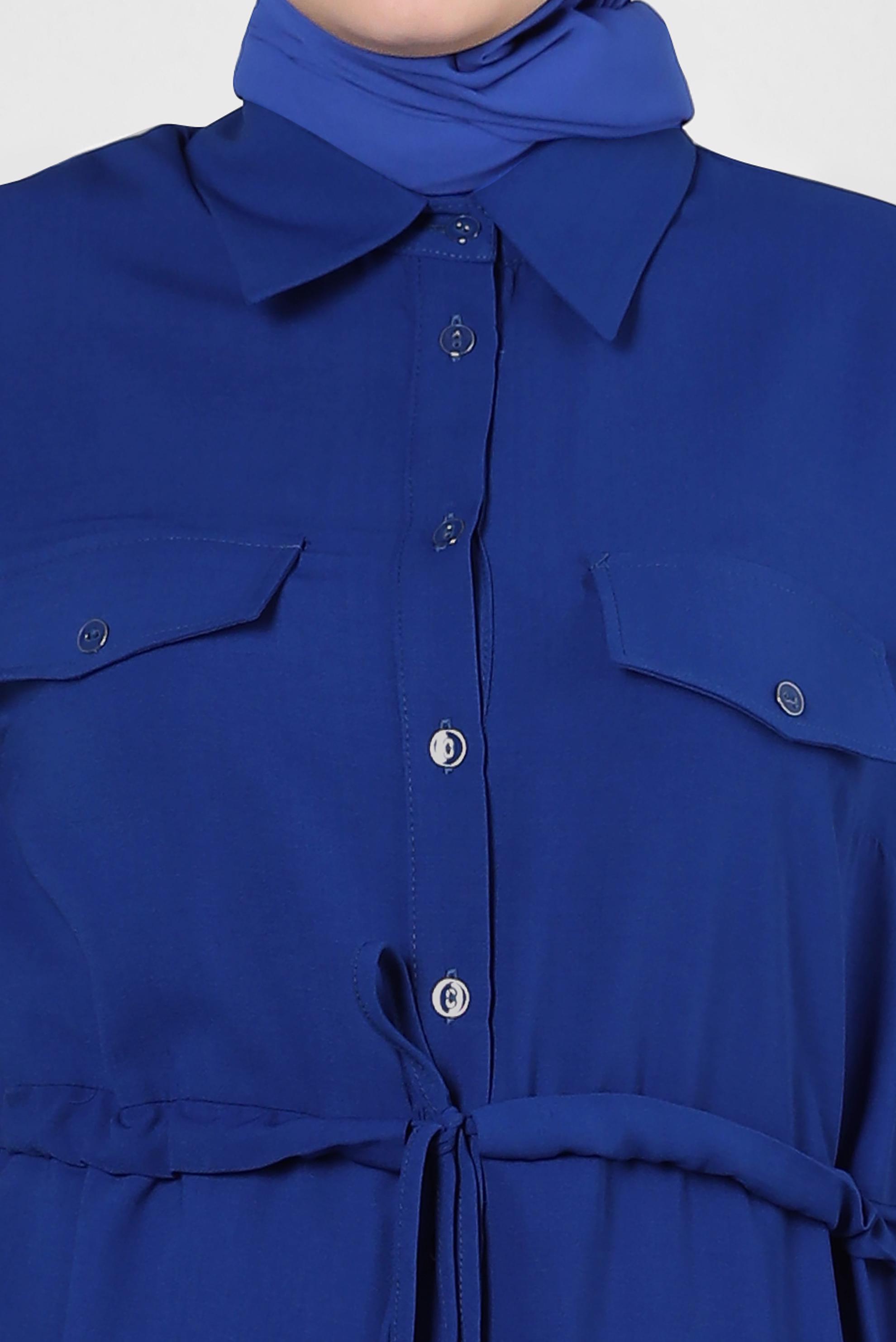 Tesettür giyim LACİVERT MANŞETLERİ BÜZGÜLÜ DÜĞMELİ TUNİK 43831