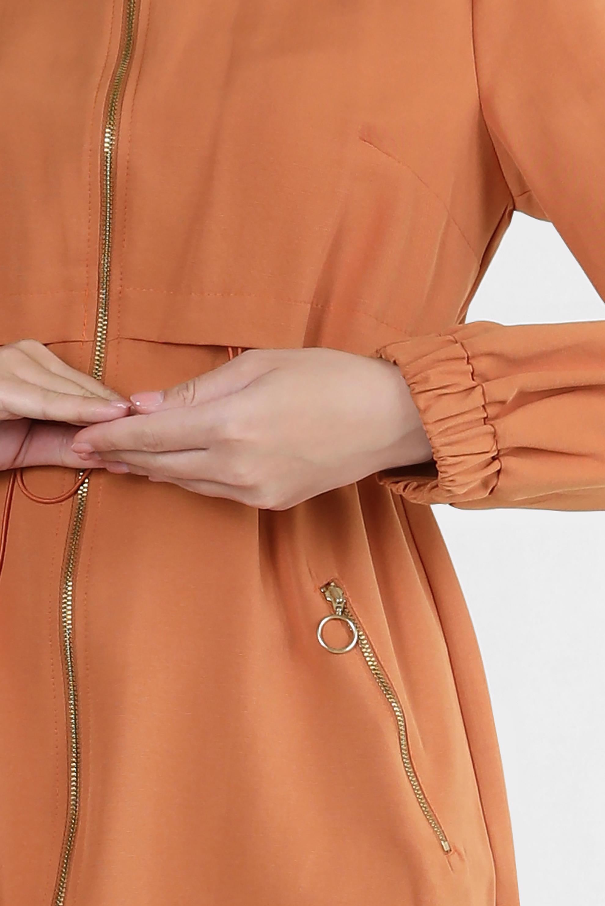 Tesettür giyim TURUNCU FERMUARLI BELİ BÜZGÜLÜ CEPLİ TUNİK 43832