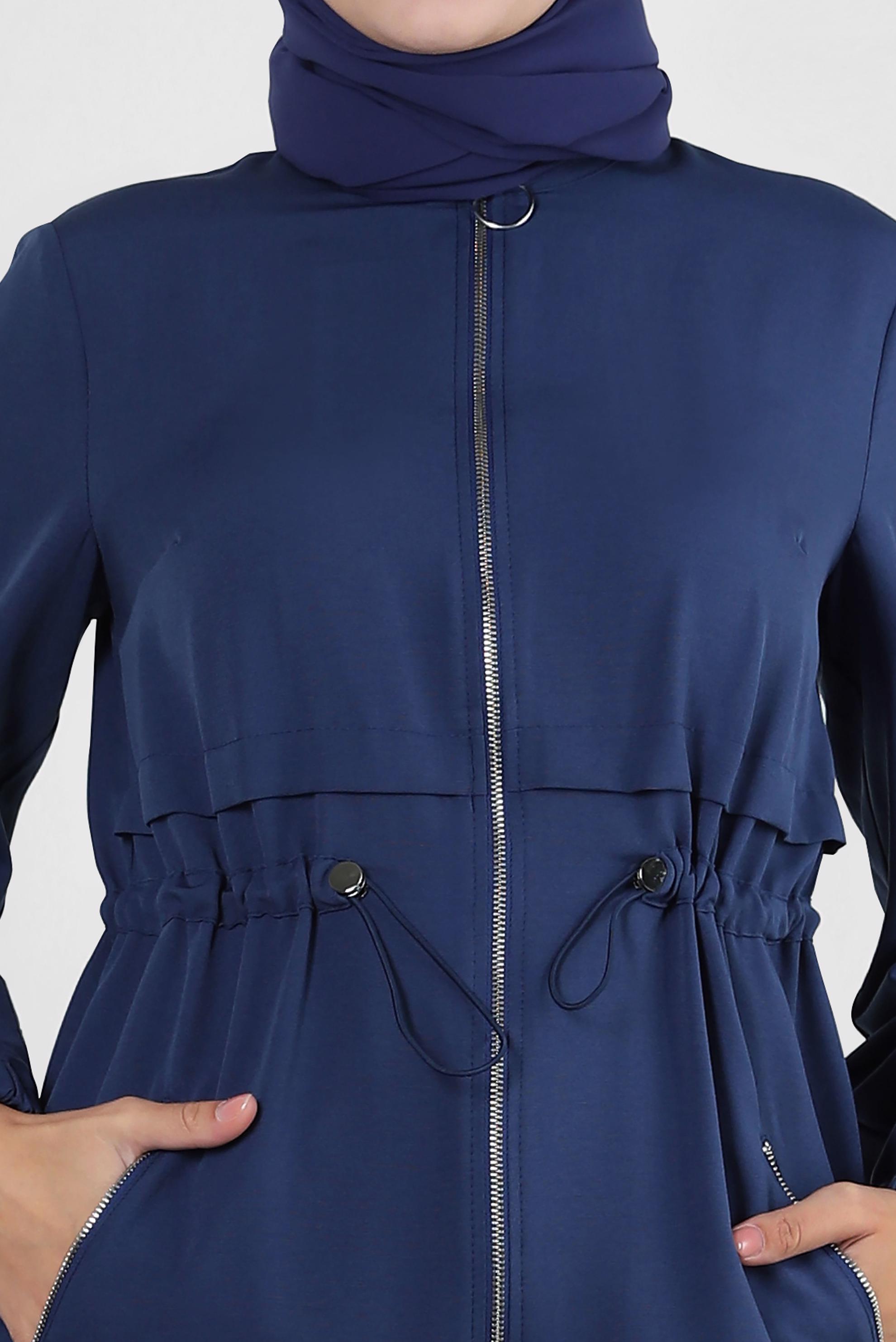 Tesettür giyim LACİVERT FERMUARLI BELİ BÜZGÜLÜ CEPLİ TUNİK 43832