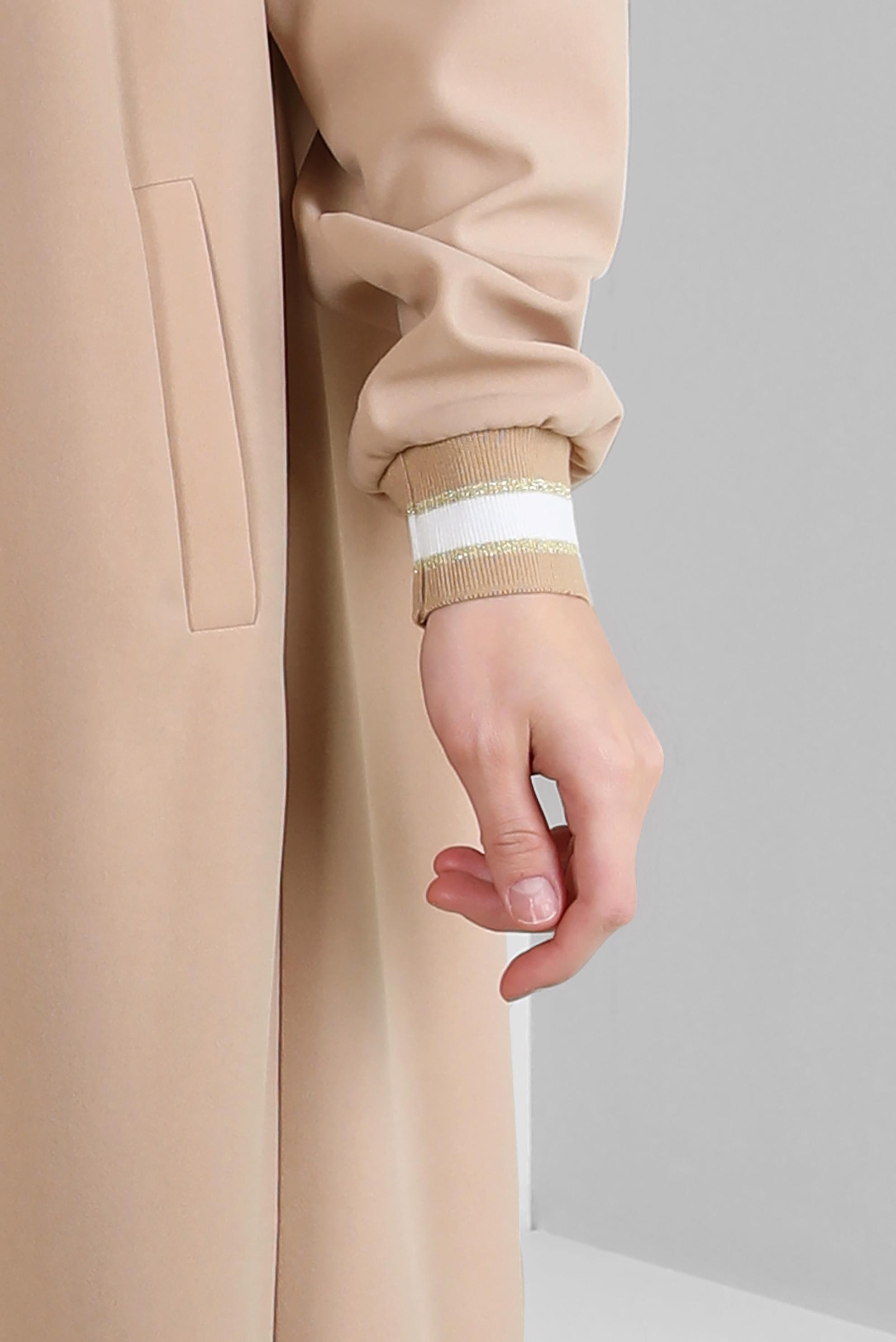 Tesettür giyim BEJ KAPÜŞONLU MANŞETLERİ LASTİKLİ TUNİK 43833