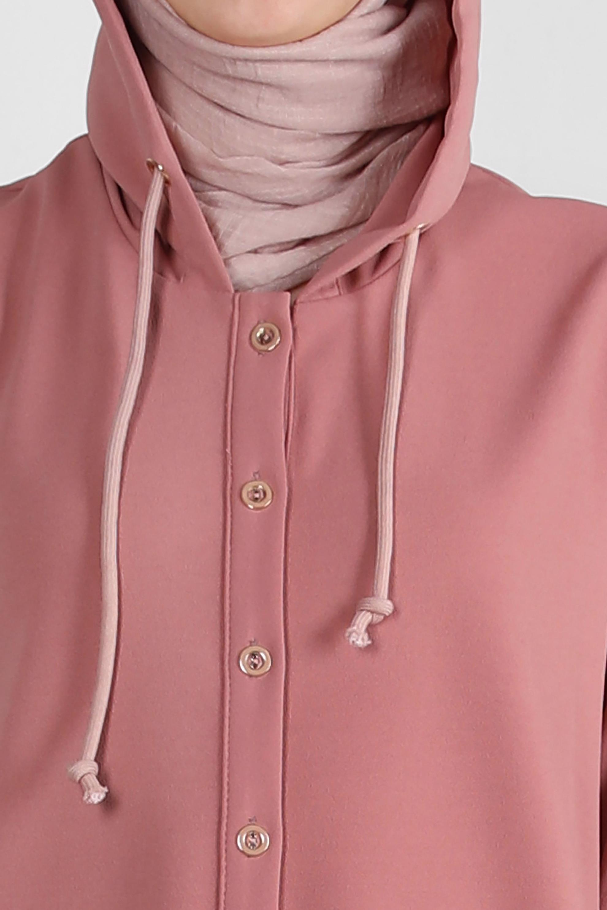 Tesettür giyim PUDRA KAPÜŞONLU MANŞETLERİ LASTİKLİ TUNİK 43833