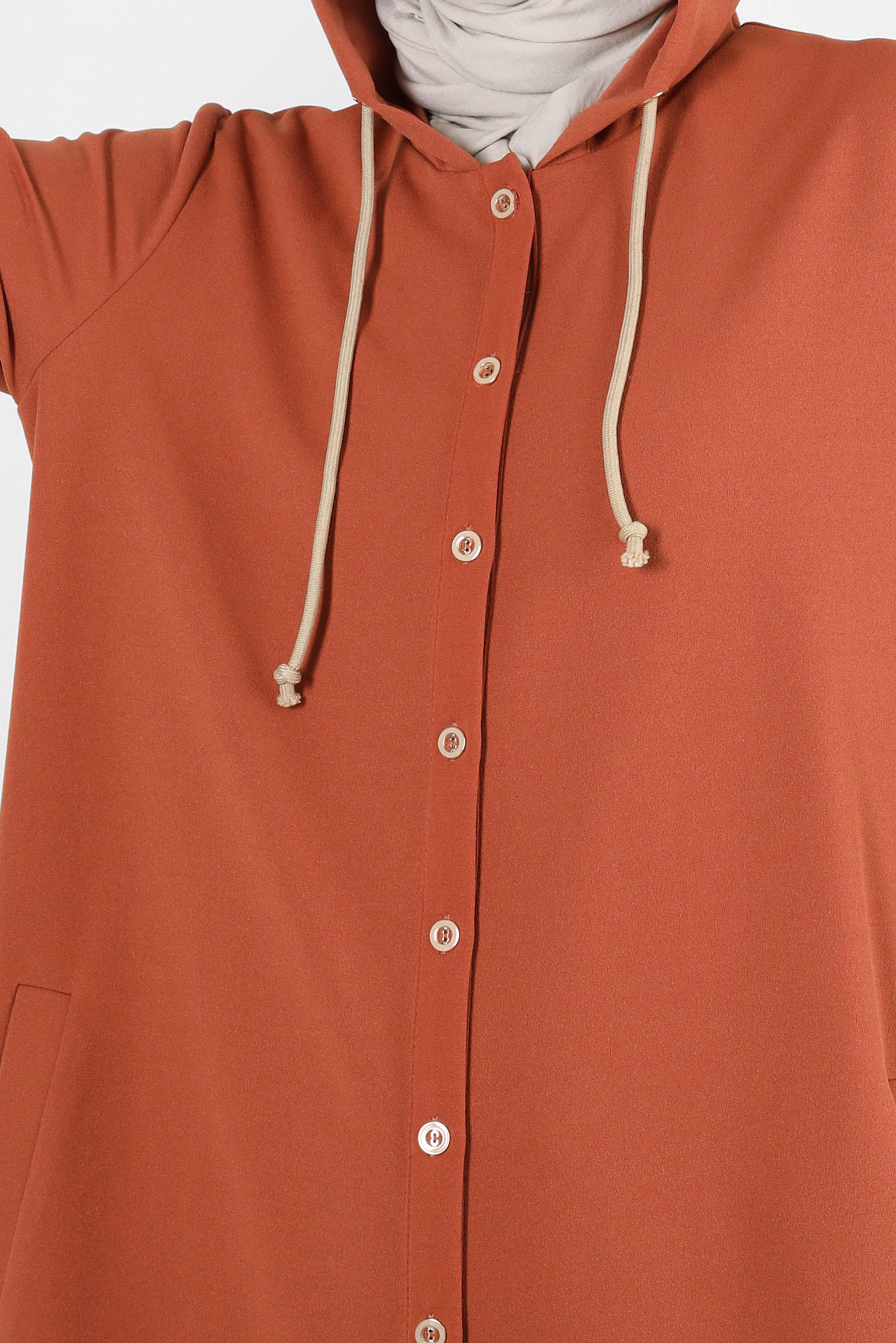 Tesettür giyim KAHVE KAPÜŞONLU MANŞETLERİ LASTİKLİ TUNİK 43833