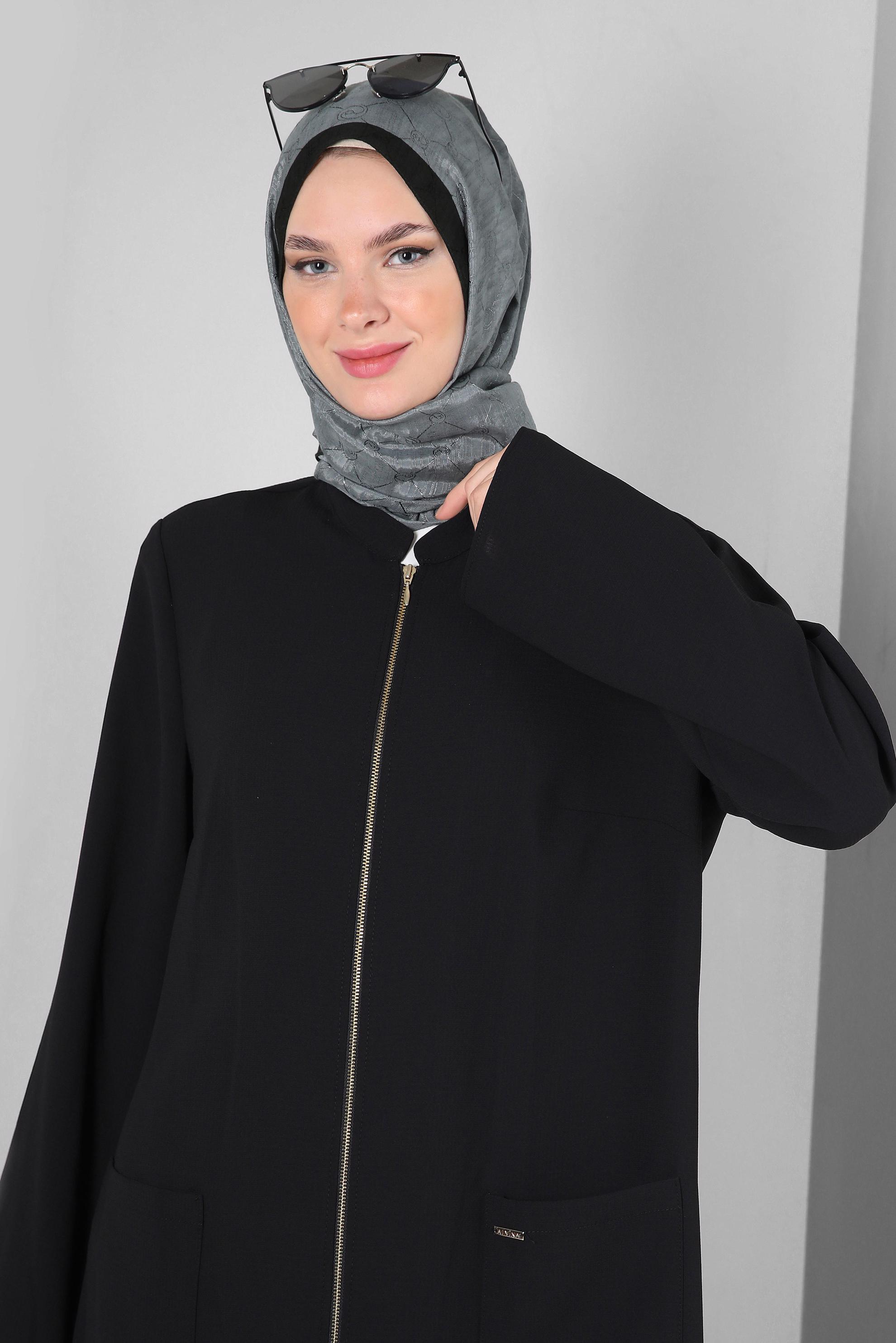 Tesettür giyim SİYAH CEP DETAYLI FERMUARLI UZUN TUNİK 43834