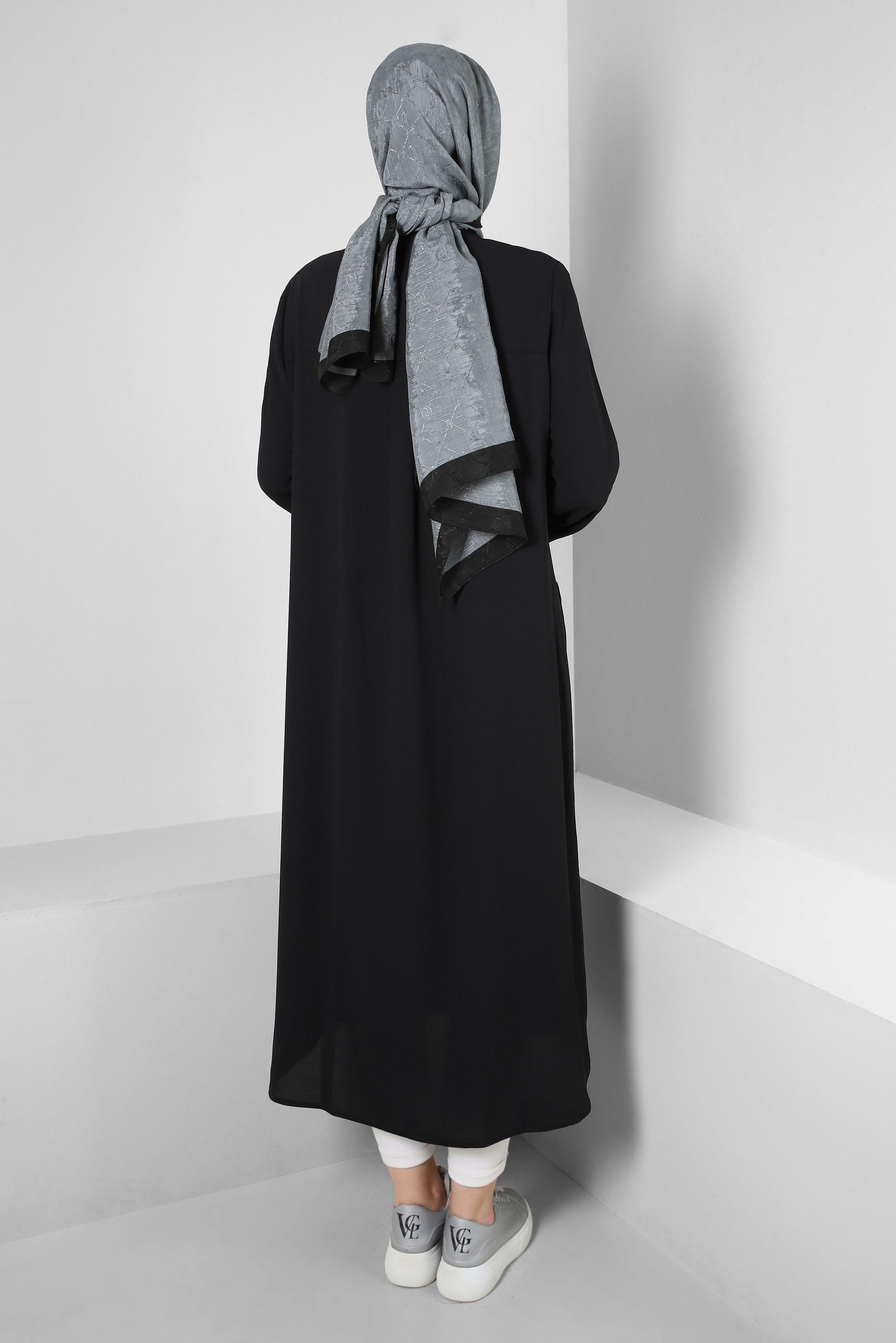 Tesettür giyim SİYAH CEP DETAYLI FERMUARLI UZUN TUNİK 43834