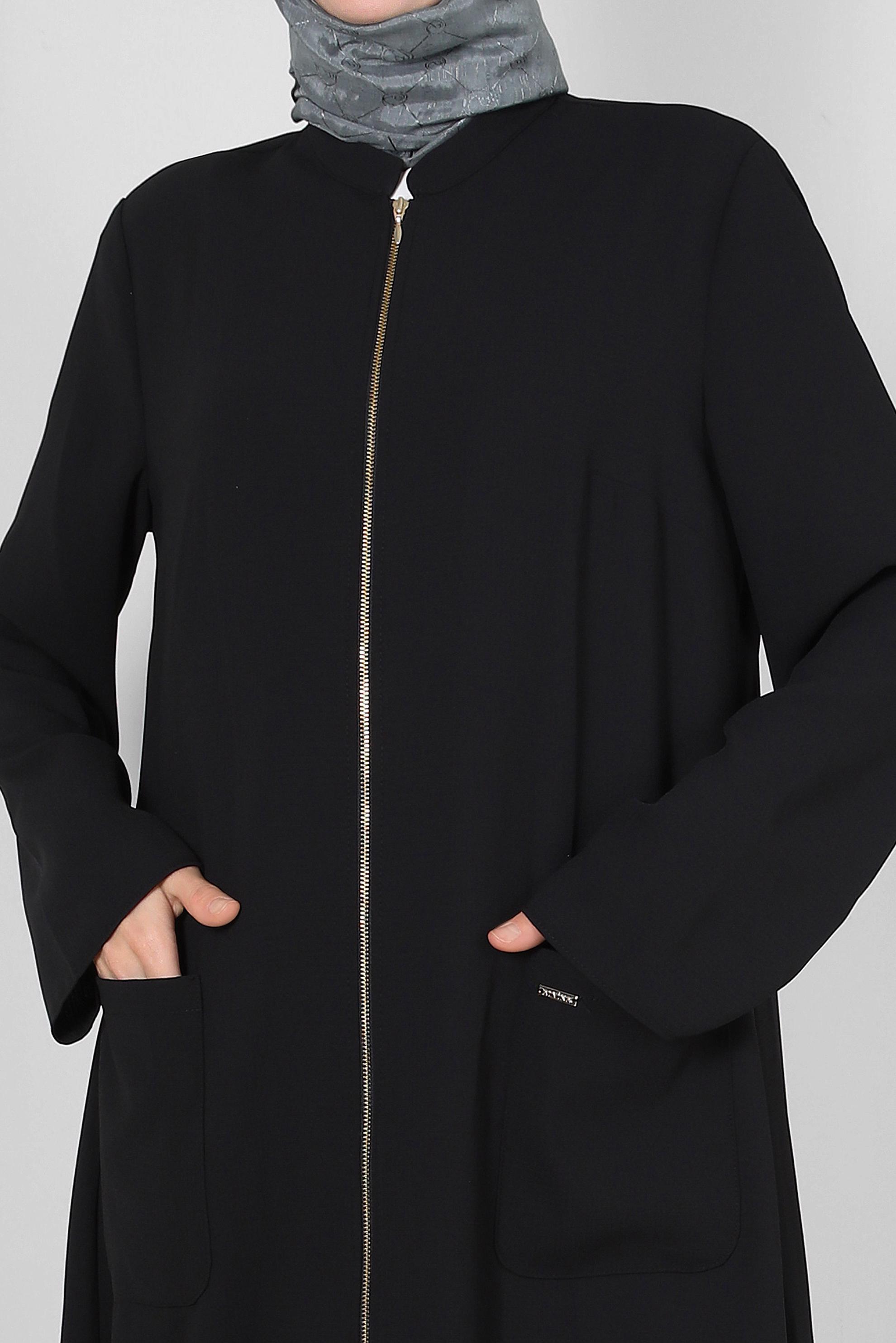 Tesettür giyim SİYAH CEP DETAYLI FERMUARLI UZUN TUNİK 43834