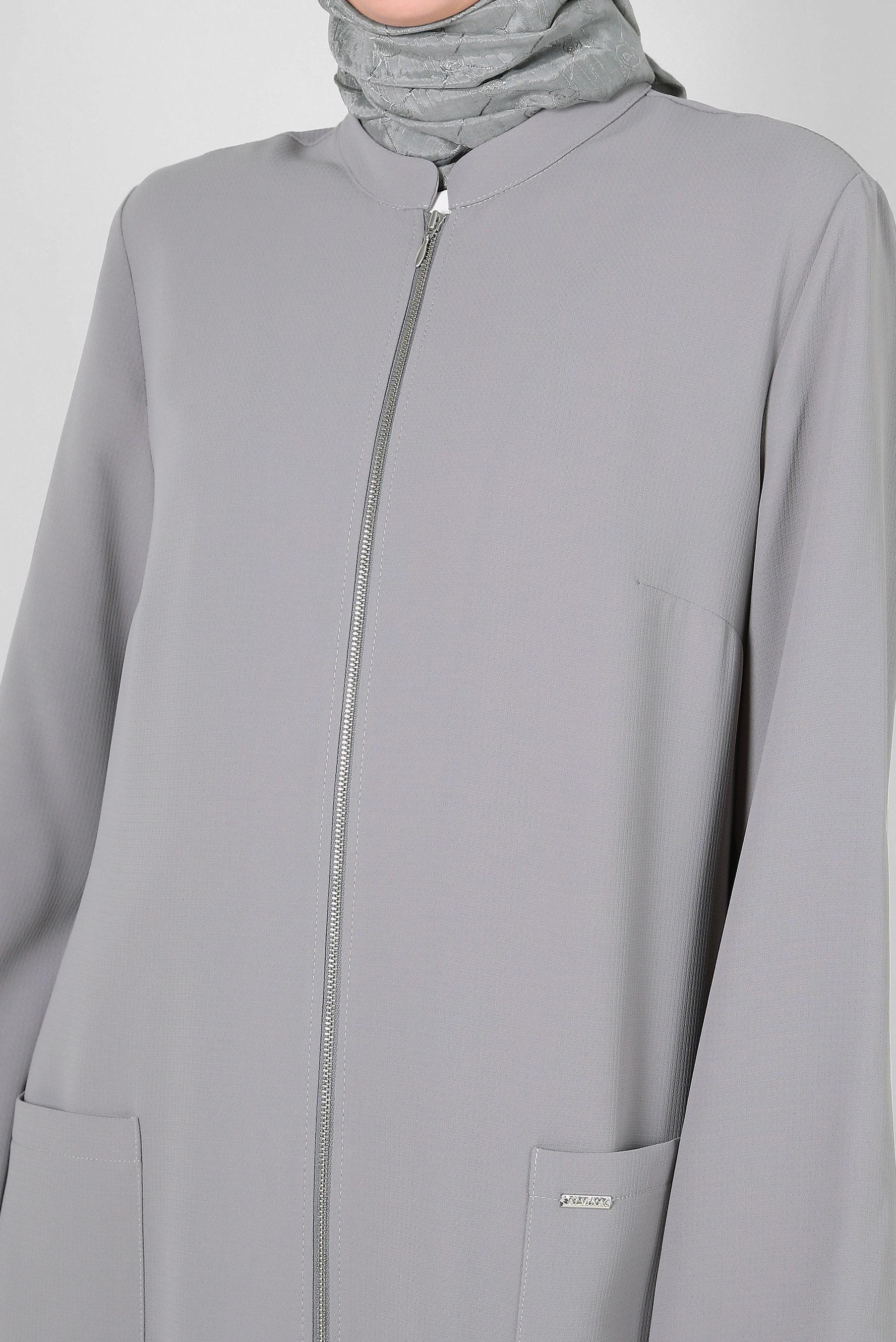 Tesettür giyim GRİ CEP DETAYLI FERMUARLI UZUN TUNİK 43834