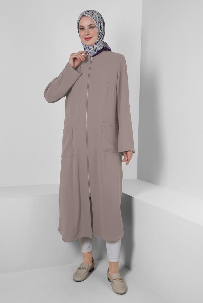 Vêtements hijab POUDRE TUNIQUE ZIPPÉE AVEC POCHE 43834 - ALVİNA