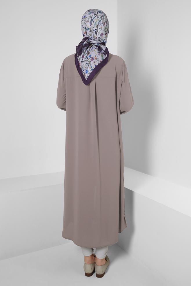 Vêtements hijab POUDRE TUNIQUE ZIPPÉE AVEC POCHE 43834 - ALVİNA