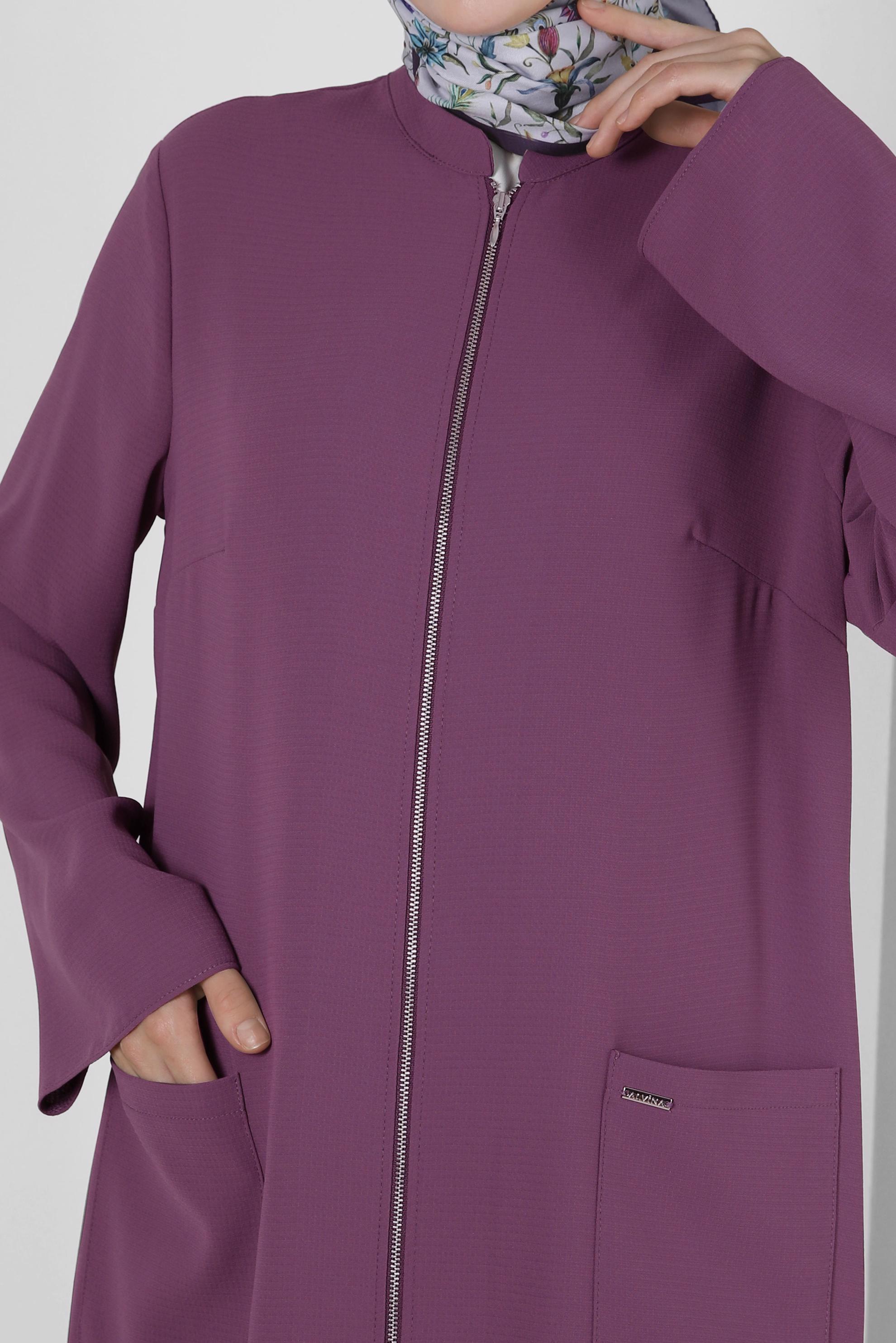 Tesettür giyim MOR CEP DETAYLI FERMUARLI UZUN TUNİK 43834