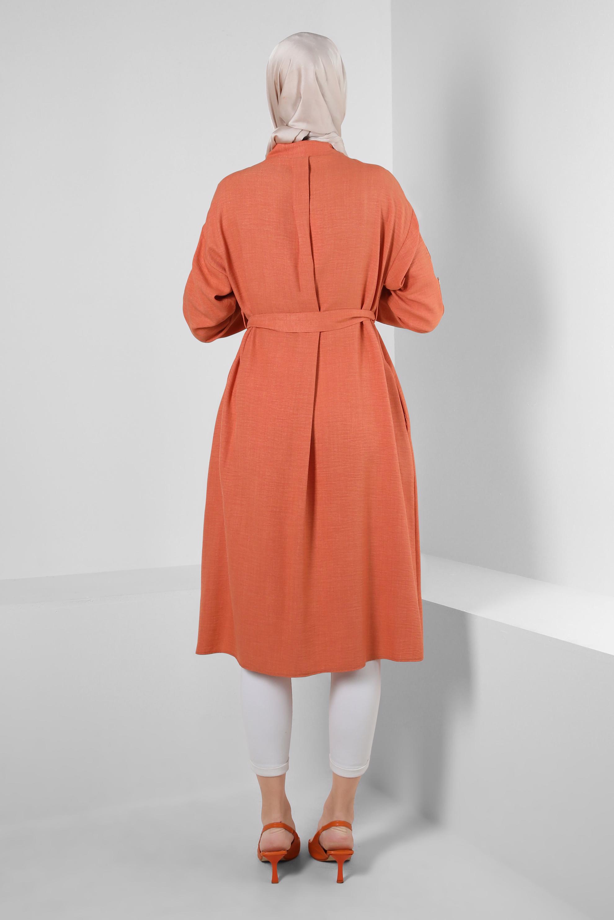 Tesettür giyim TURUNCU KUŞAKLI DÜĞME DETAYLI TUNİK 43835