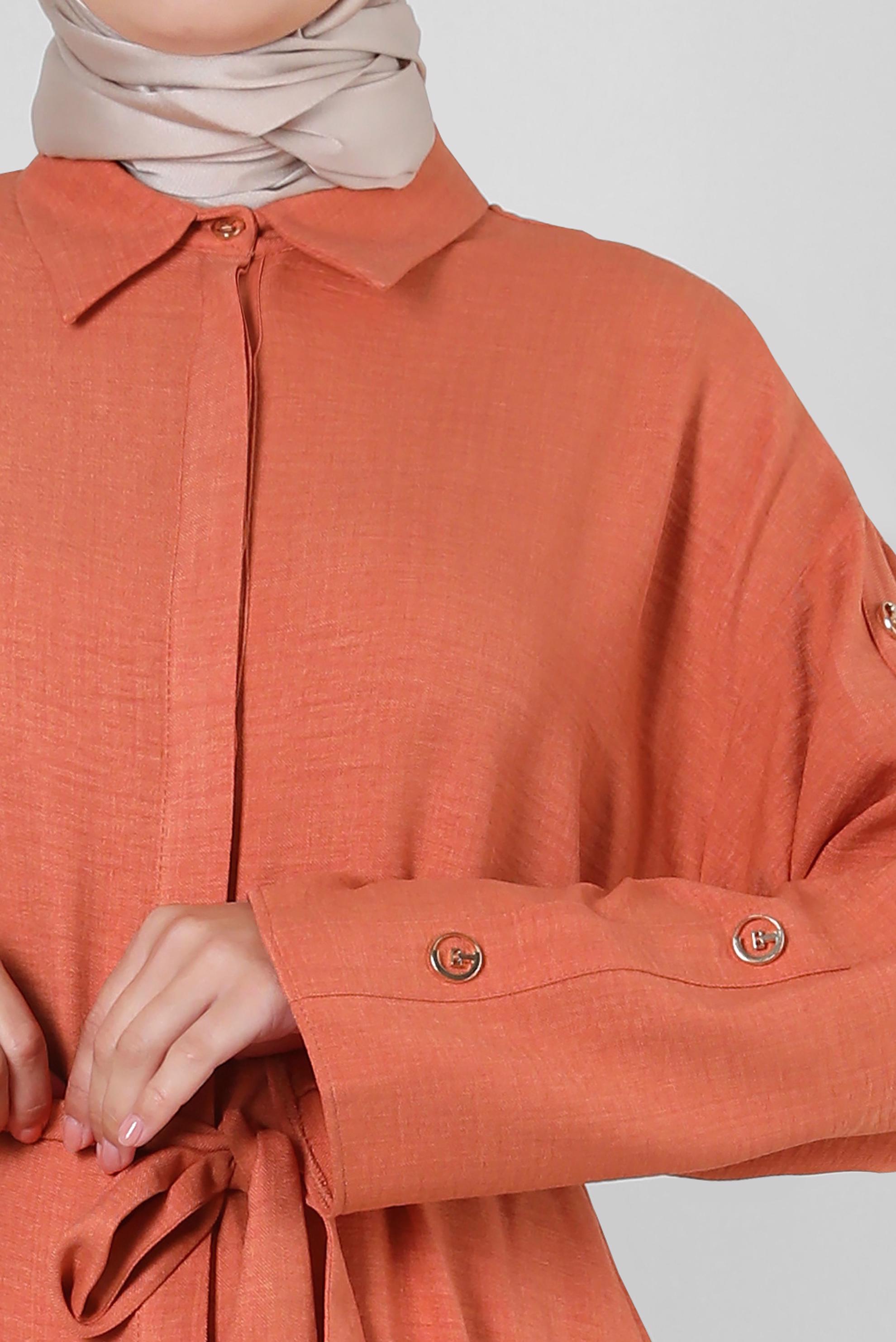 Tesettür giyim TURUNCU KUŞAKLI DÜĞME DETAYLI TUNİK 43835