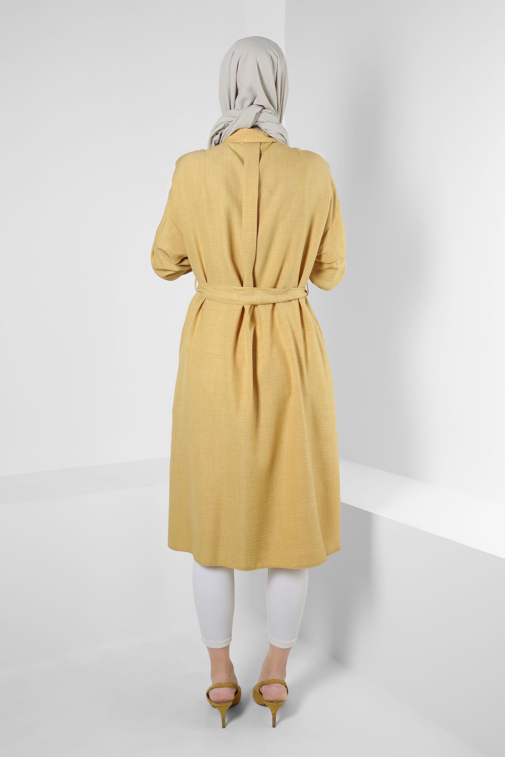 Tesettür giyim SARI KUŞAKLI DÜĞME DETAYLI TUNİK 43835