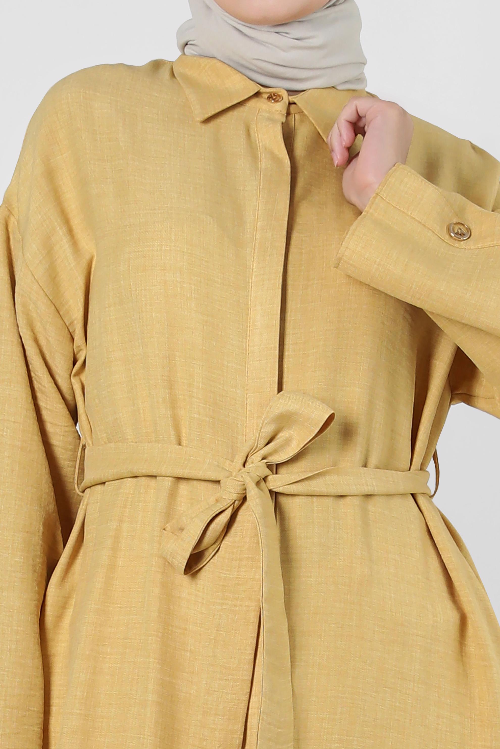 Tesettür giyim SARI KUŞAKLI DÜĞME DETAYLI TUNİK 43835