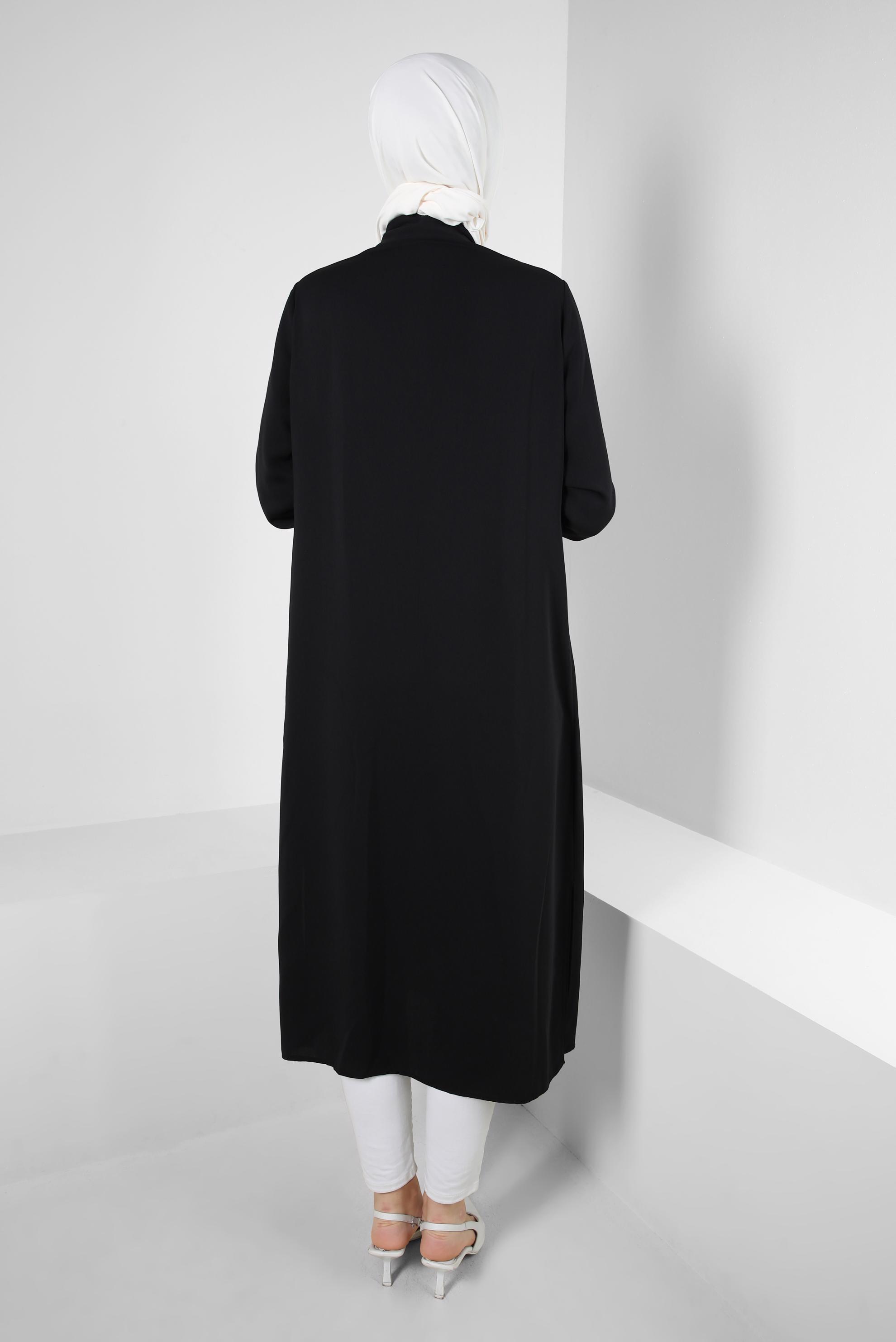 Tesettür giyim SİYAH GİZLİ PATLI TAŞ BASKILI CEPLİ TUNİK 43836