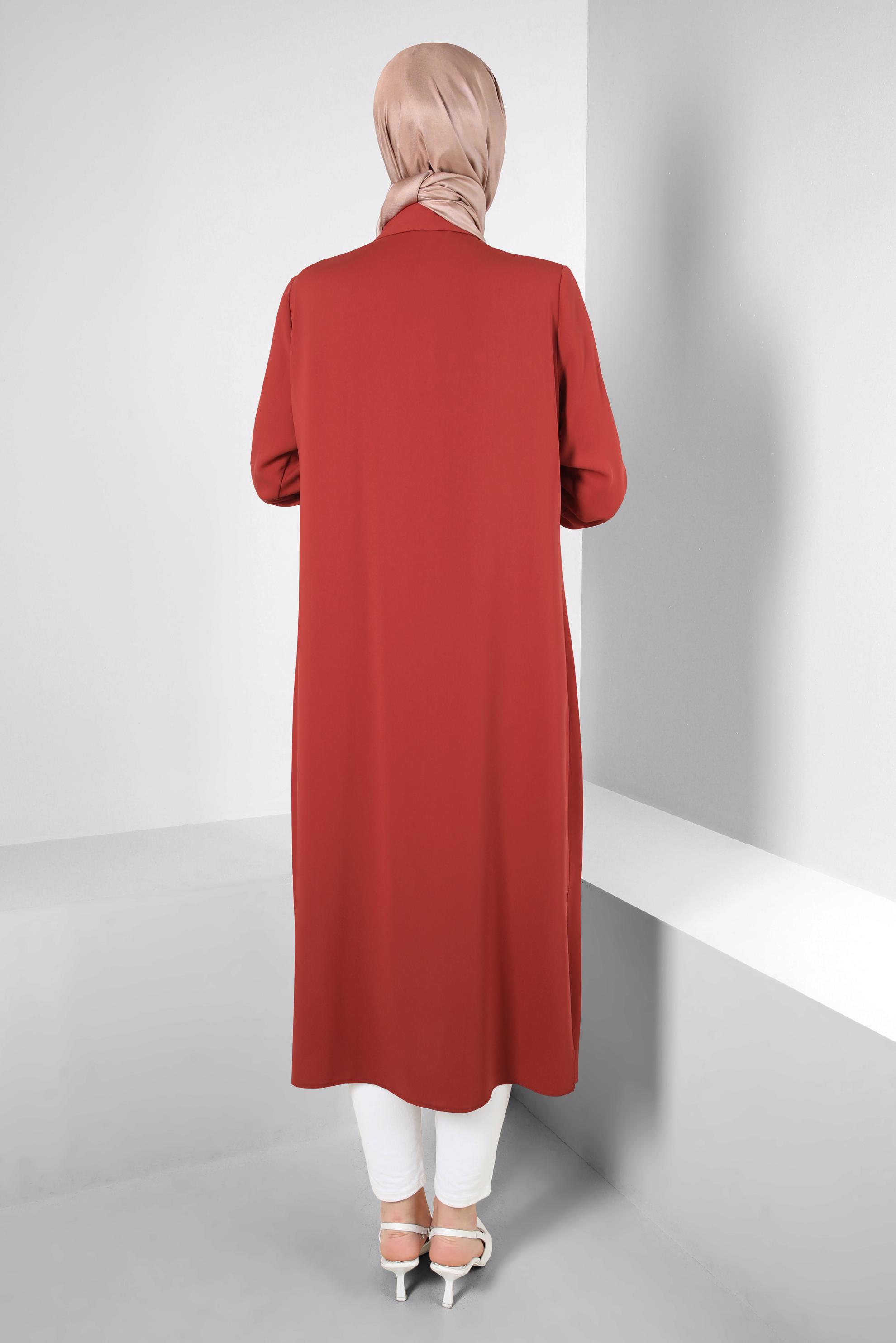 Tesettür giyim TURUNCU GİZLİ PATLI TAŞ BASKILI CEPLİ TUNİK 43836