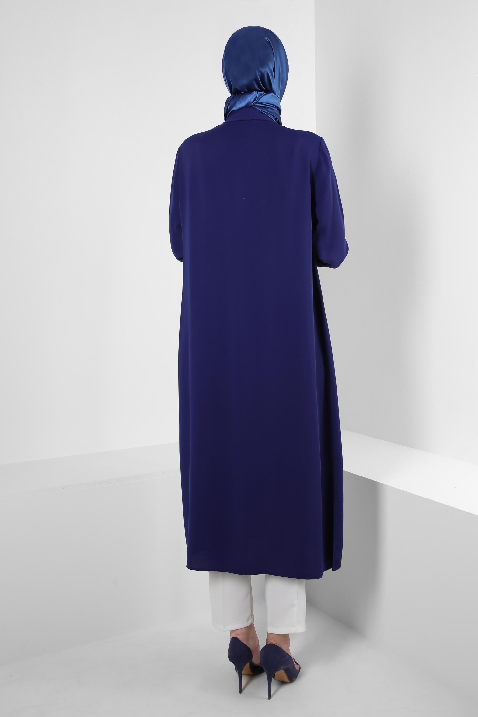 Tesettür giyim LACİVERT GİZLİ PATLI TAŞ BASKILI CEPLİ TUNİK 43836