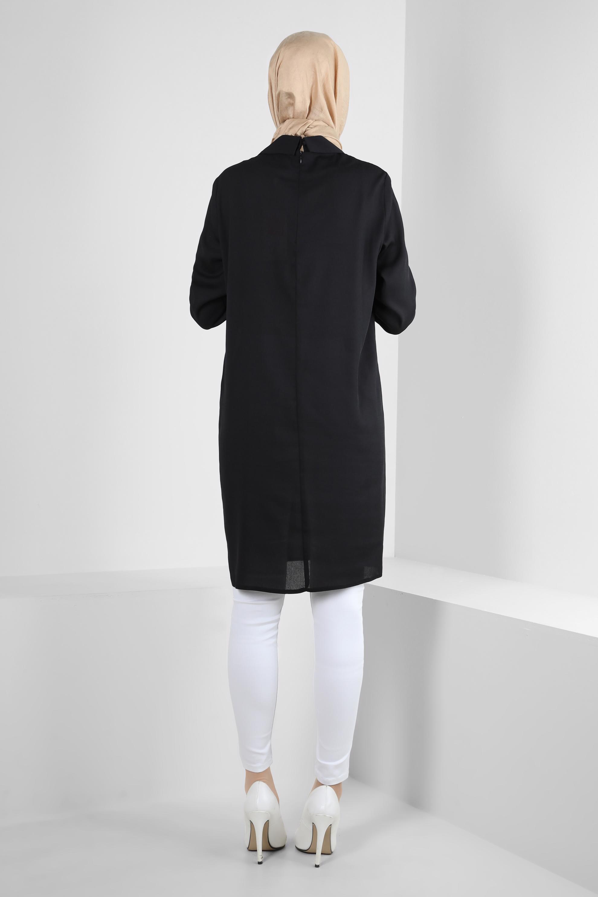 Tesettür giyim SİYAH ZİNCİR DETAYLI DÜZ TUNİK 43837