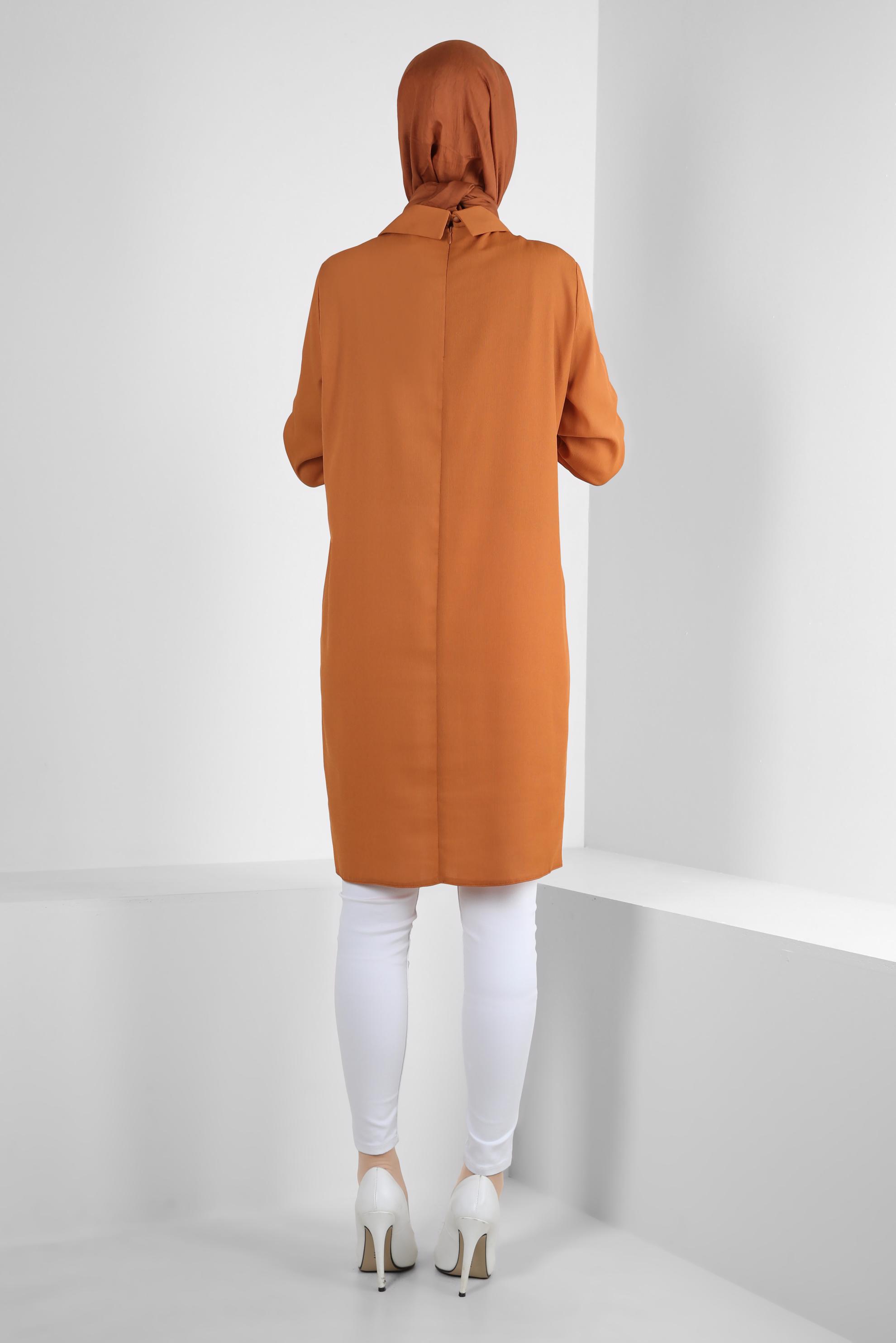 Tesettür giyim SARI ZİNCİR DETAYLI DÜZ TUNİK 43837