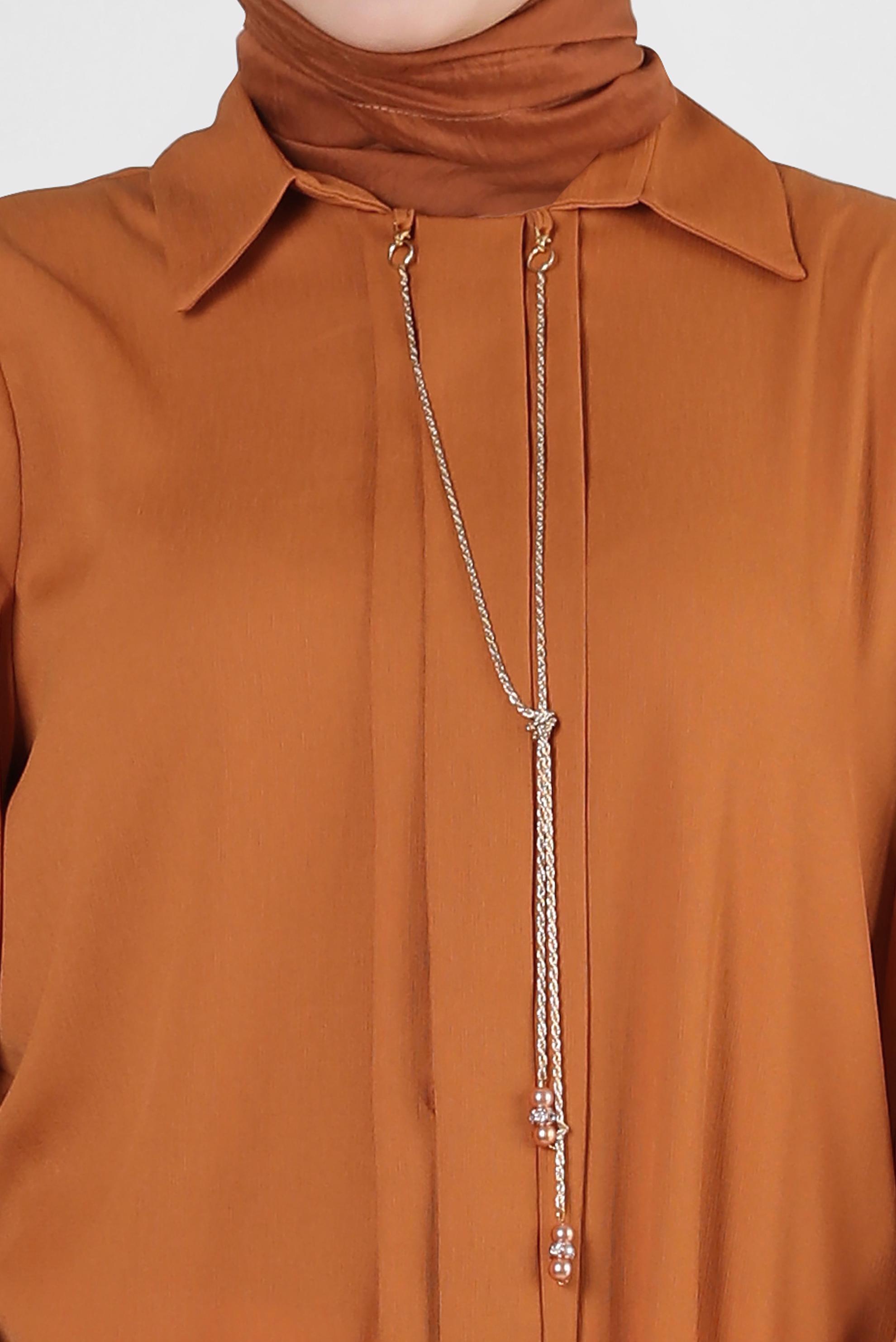 Tesettür giyim SARI ZİNCİR DETAYLI DÜZ TUNİK 43837