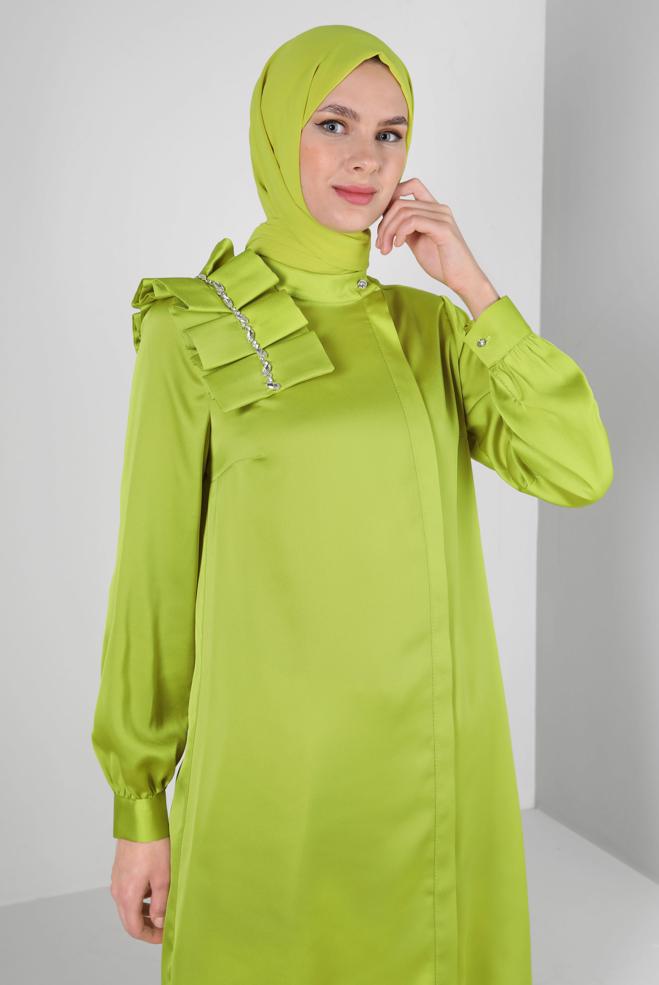 Tesettür giyim  FIRFIR DETAYLI TAŞLI SATEN TUNİK 43838 - ALVİNA