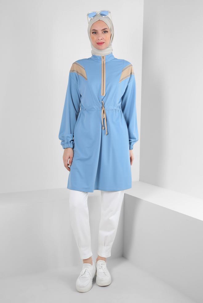 Hijab clothing  STRIPED TUNIC WITH SMOCKING WAIST 43840 - ALVİNA