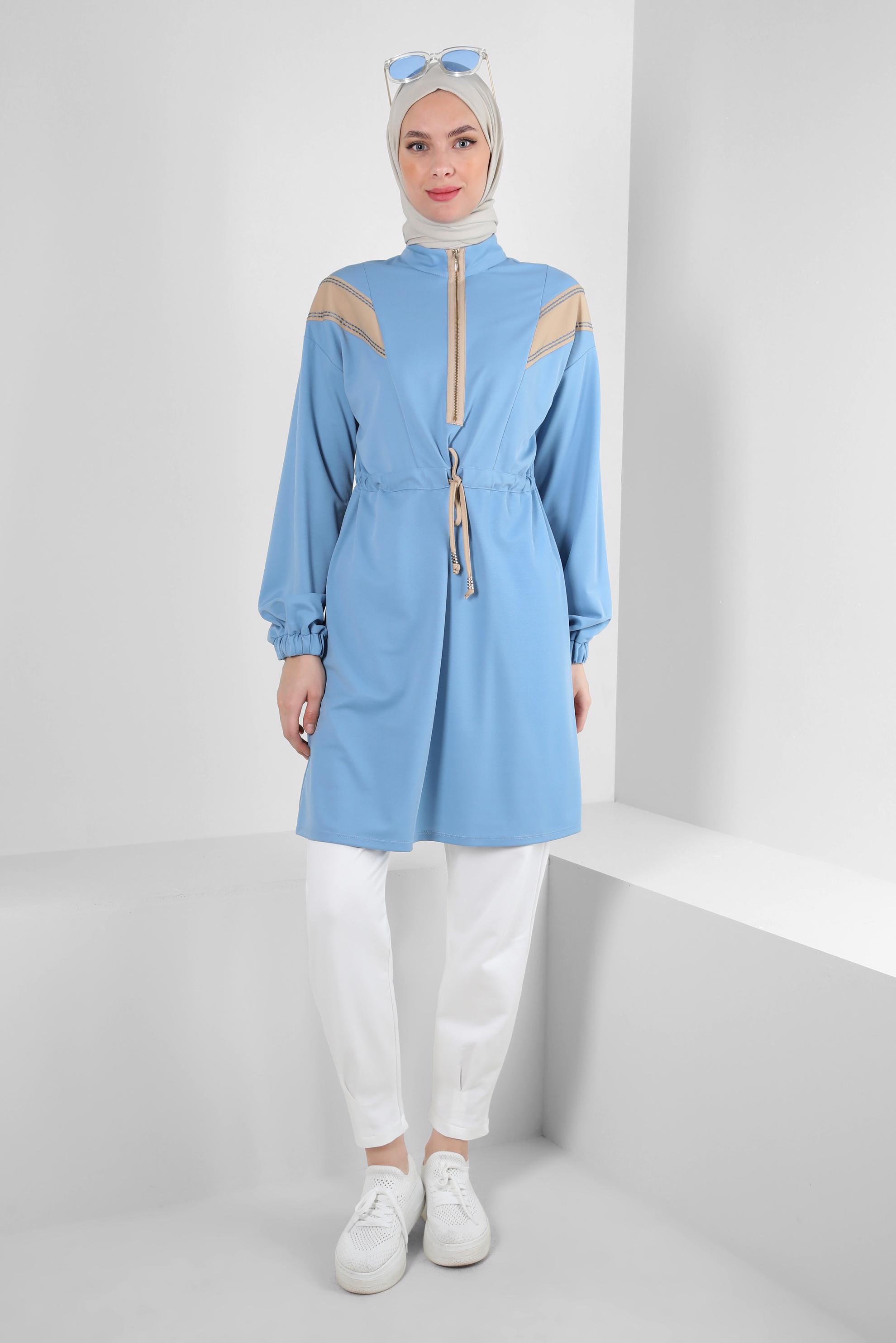 Hijab clothing BLUE STRIPED TUNIC WITH SMOCKING WAIST 43840