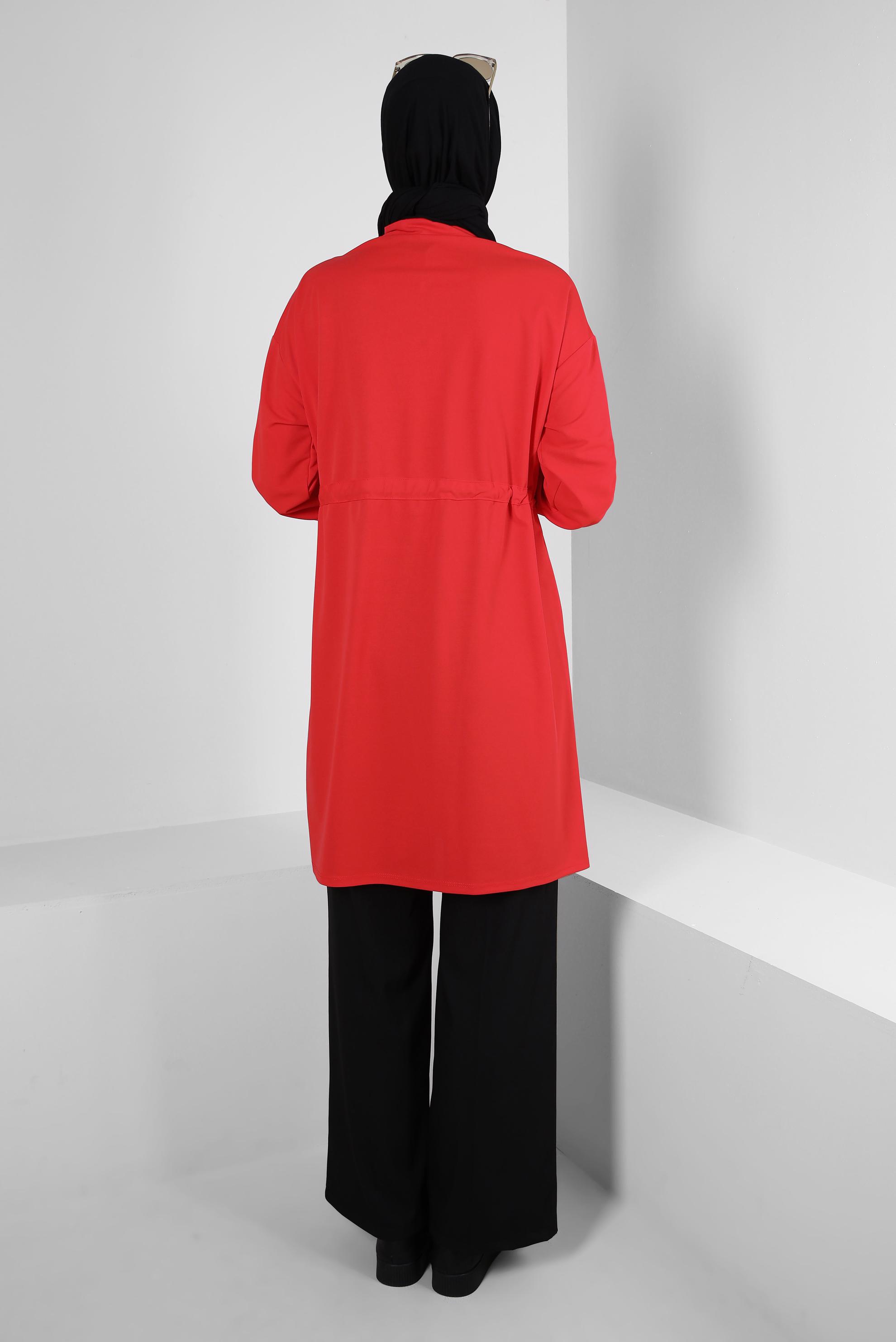 Vêtements hijab ROUGE TUNIQUE RAYÉE AVEC TAILLE SMOCKÉE 43840