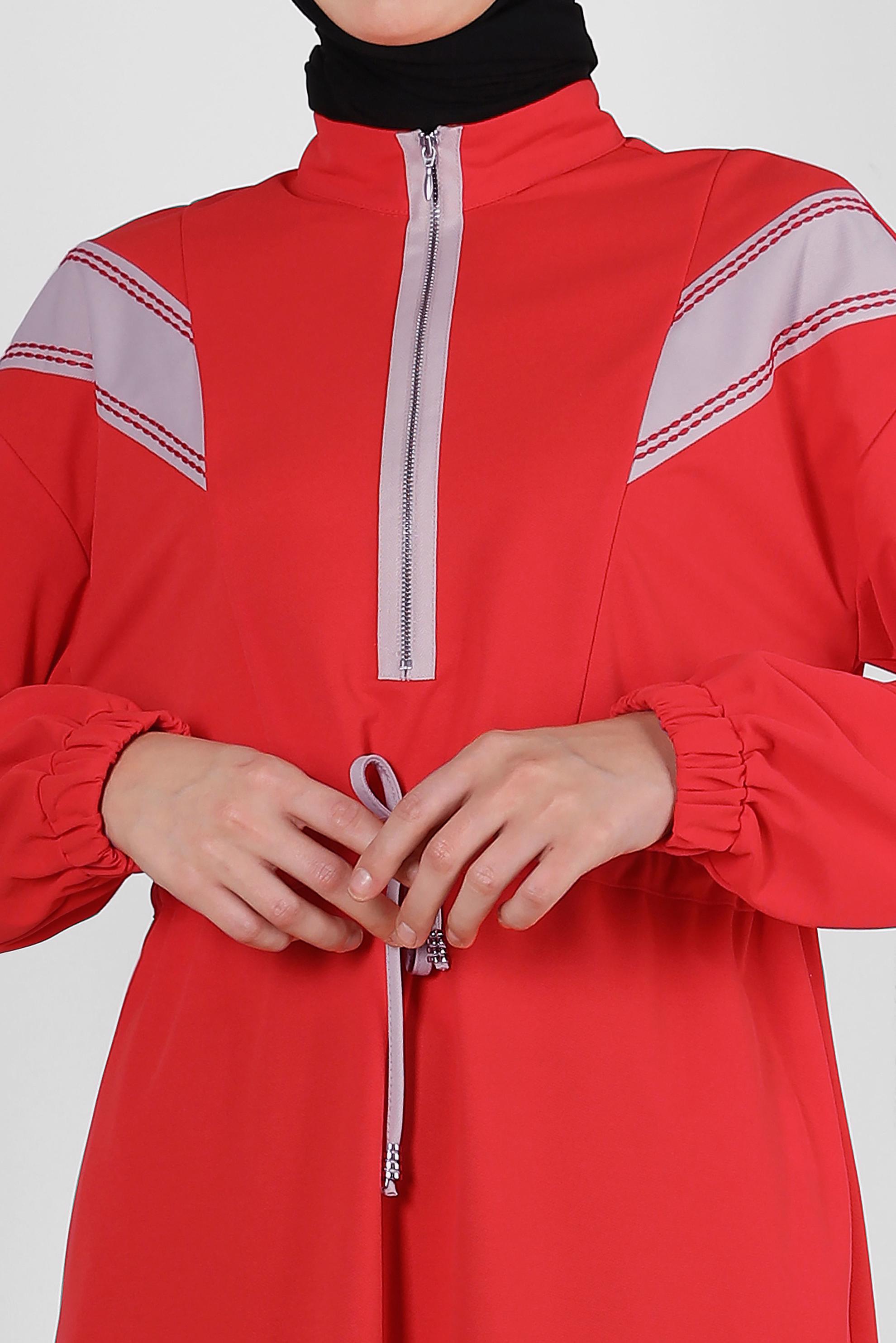 Vêtements hijab ROUGE TUNIQUE RAYÉE AVEC TAILLE SMOCKÉE 43840