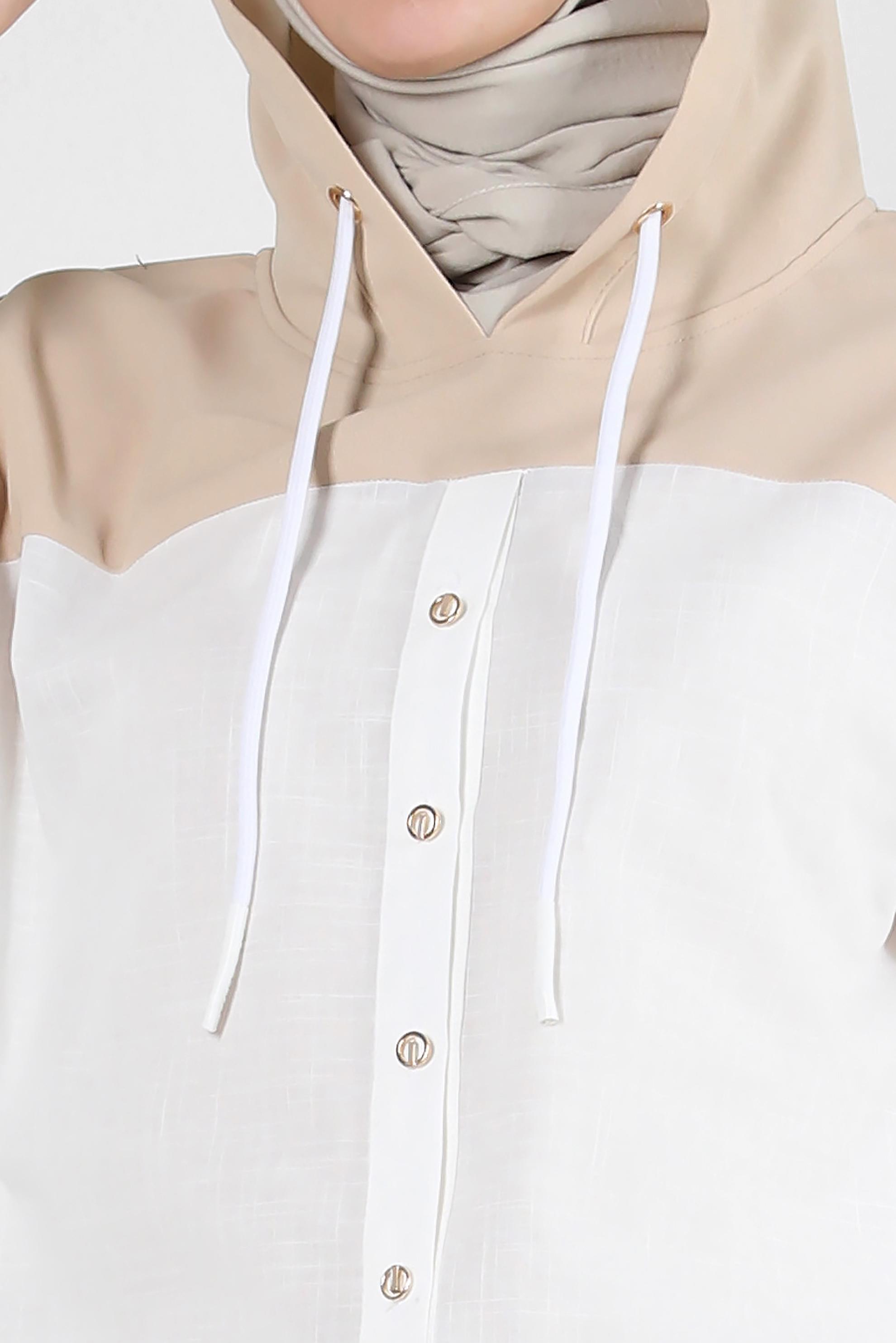 Tesettür giyim BEYAZ KAPÜŞONLU PAMUKLU TUNİK 43854