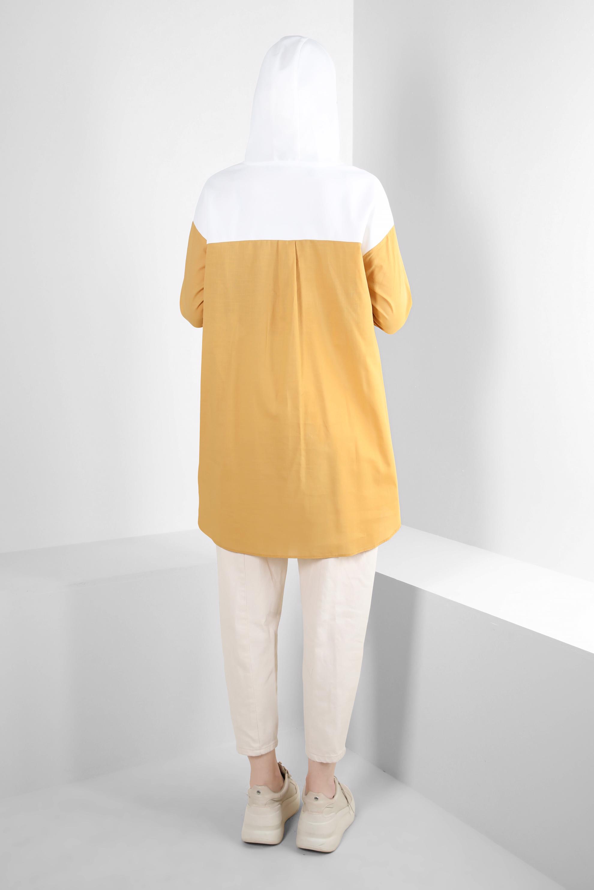 Tesettür giyim SARI KAPÜŞONLU PAMUKLU TUNİK 43854