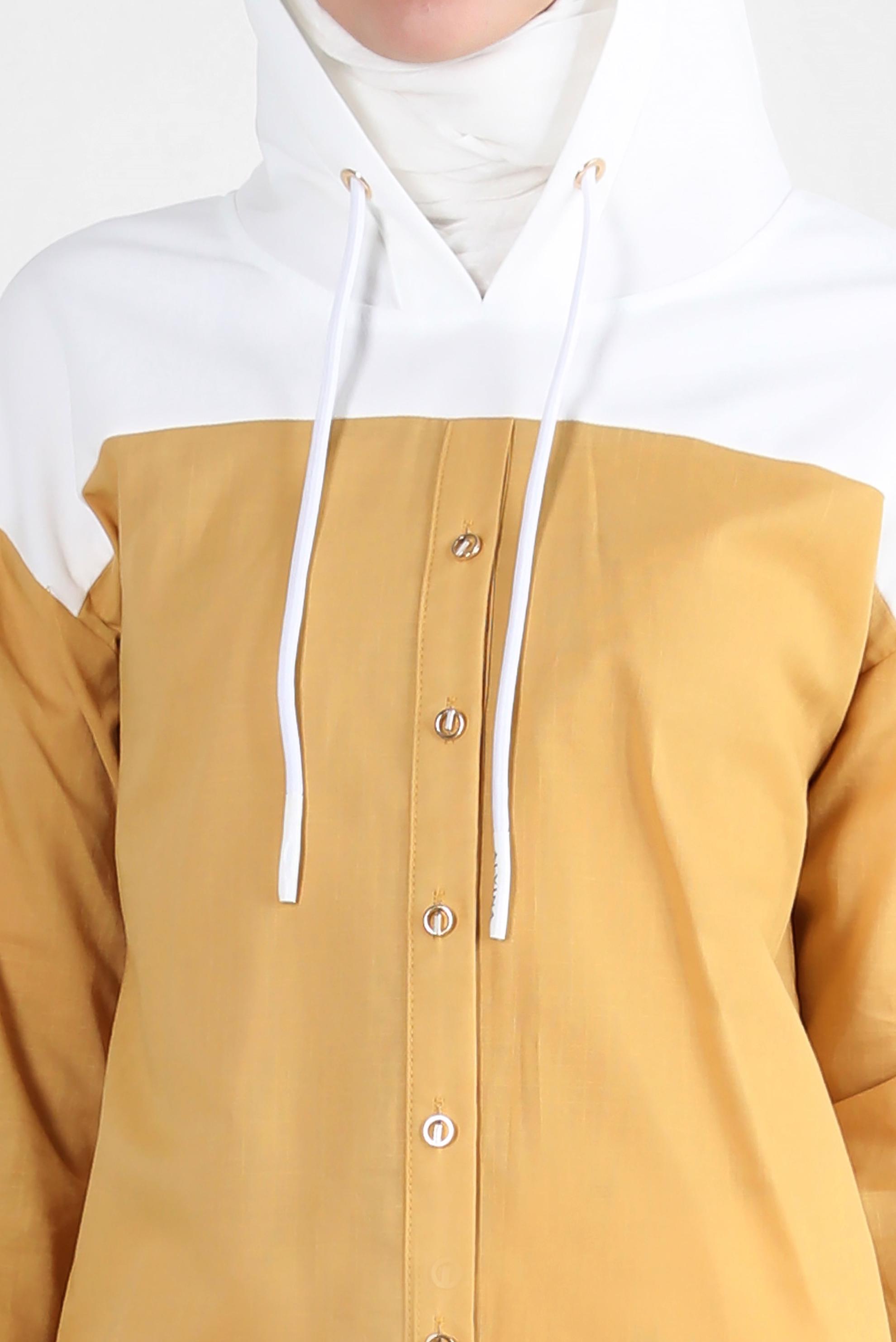 Tesettür giyim SARI KAPÜŞONLU PAMUKLU TUNİK 43854