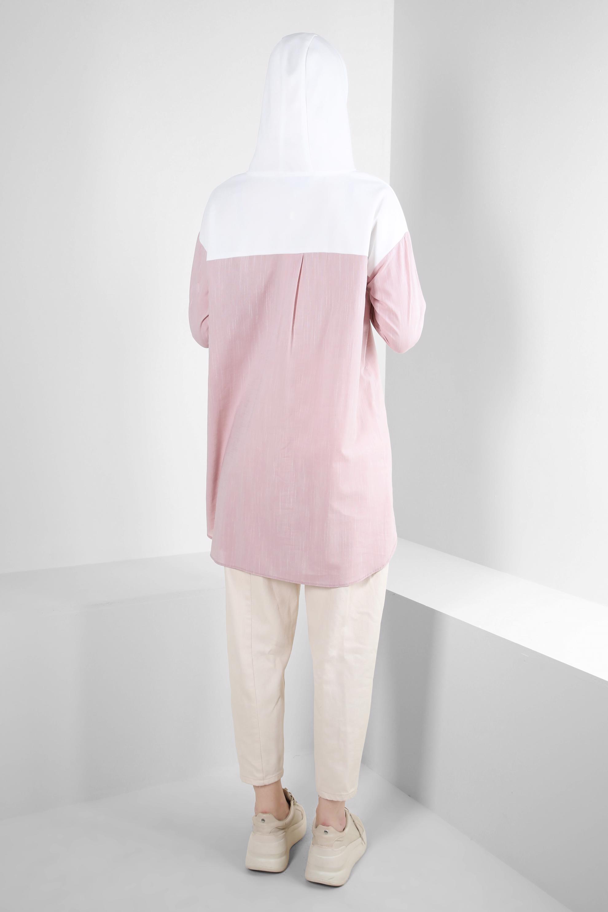 Tesettür giyim PUDRA KAPÜŞONLU PAMUKLU TUNİK 43854