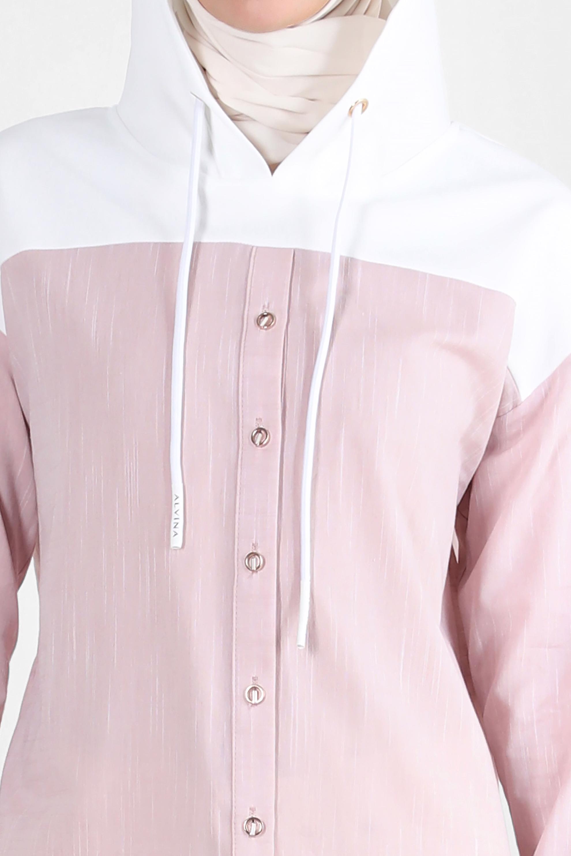 Tesettür giyim PUDRA KAPÜŞONLU PAMUKLU TUNİK 43854