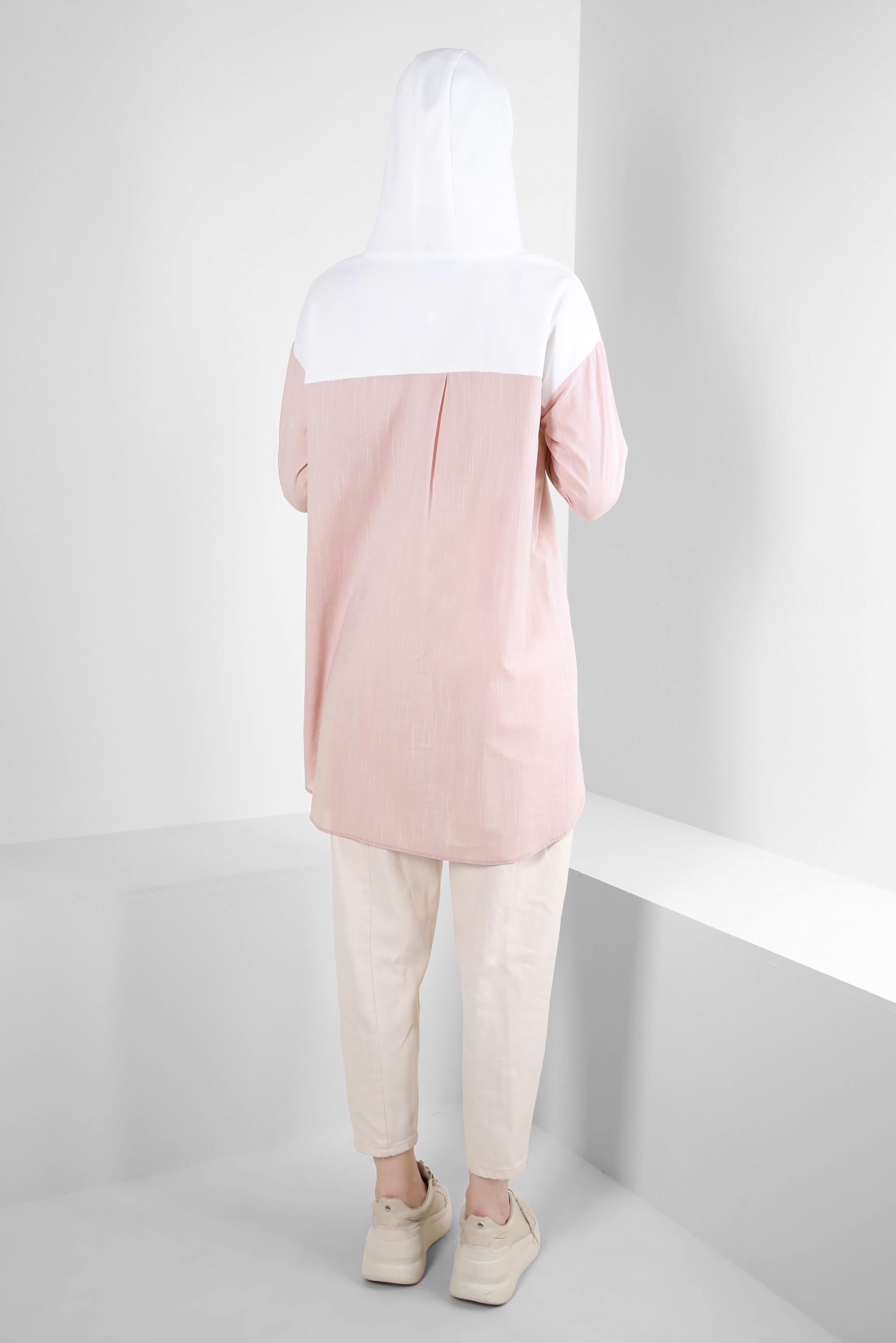 Tesettür giyim PUDRA KAPÜŞONLU PAMUKLU TUNİK 43854